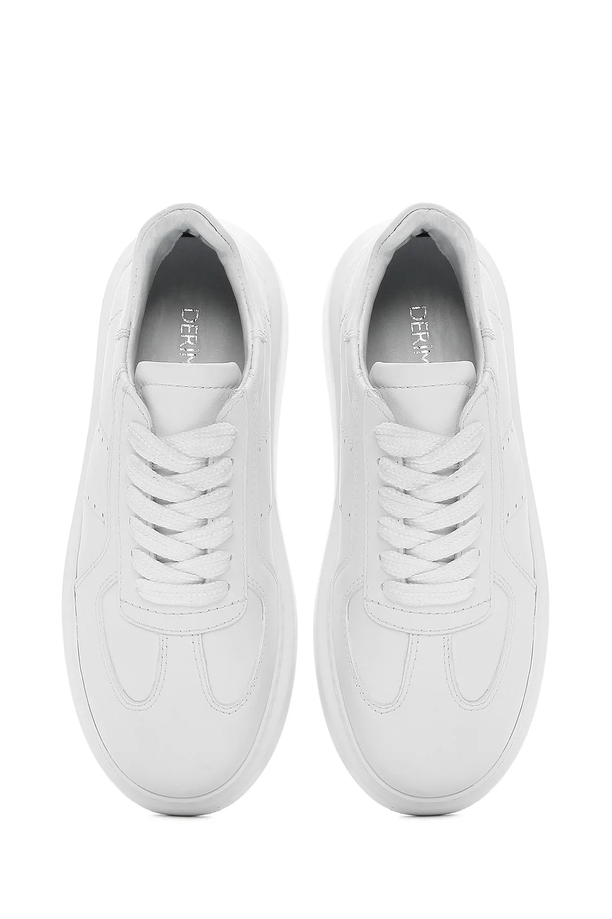 Kadın Beyaz Bağcıklı Kalın Tabanlı Deri Sneaker - Image 7