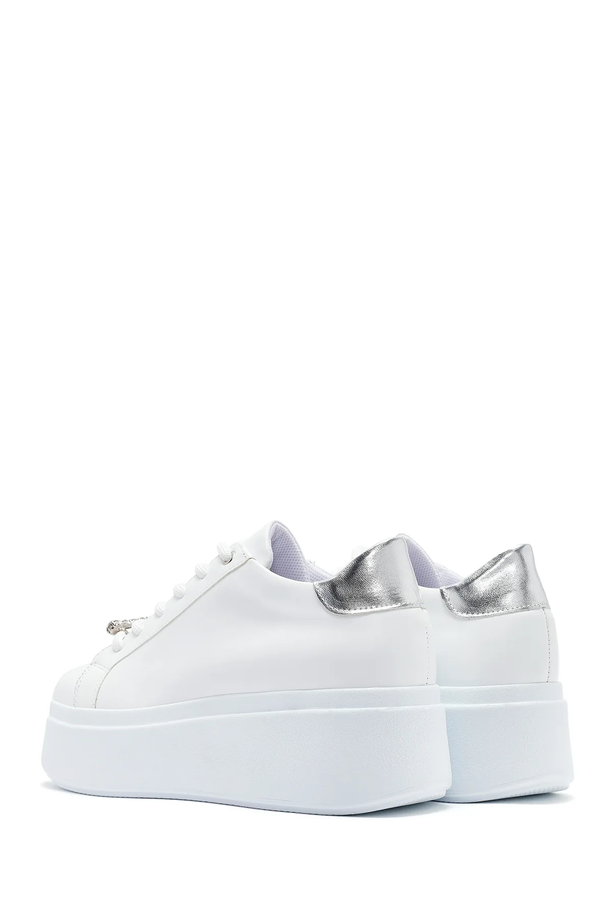 Kadın Beyaz Bağcıklı Kalın Tabanlı Sneaker - Image 5