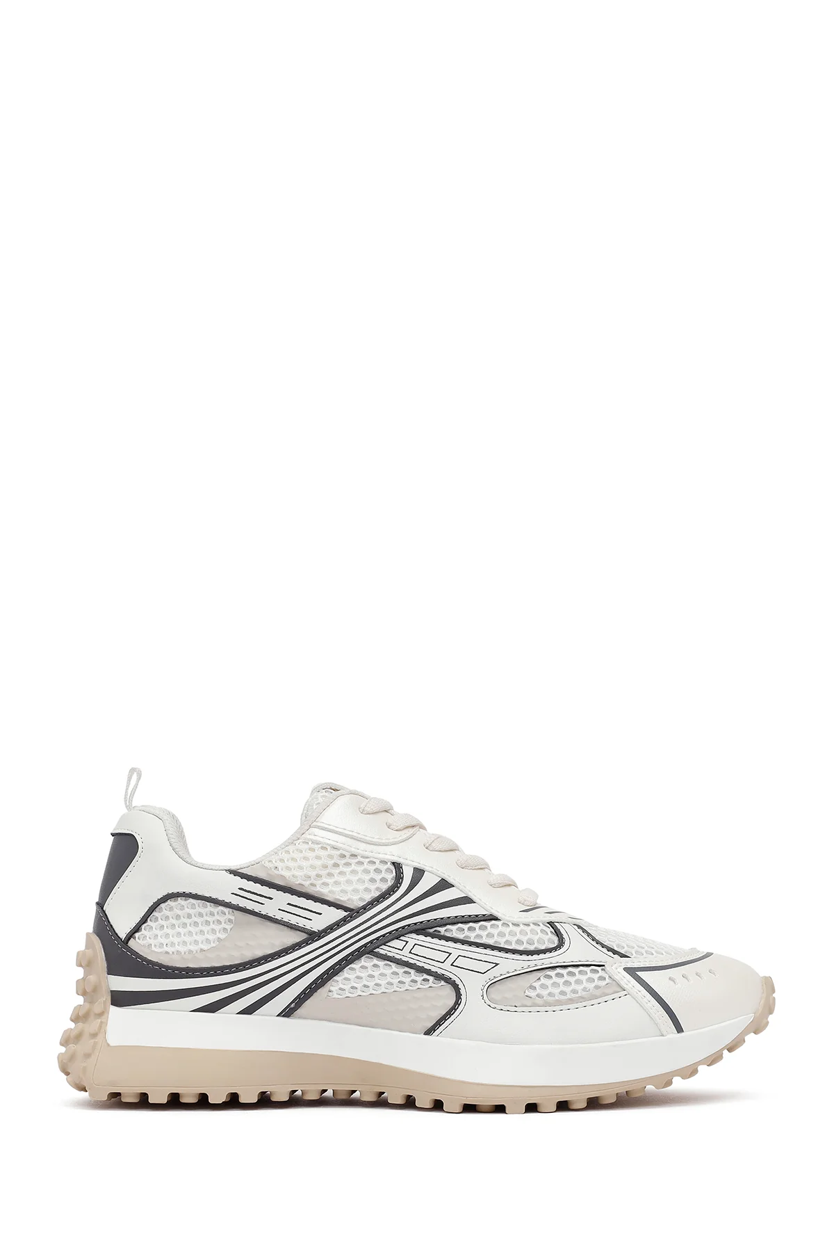 Kadın Beyaz Bağcıklı Kalın Tabanlı Sneaker