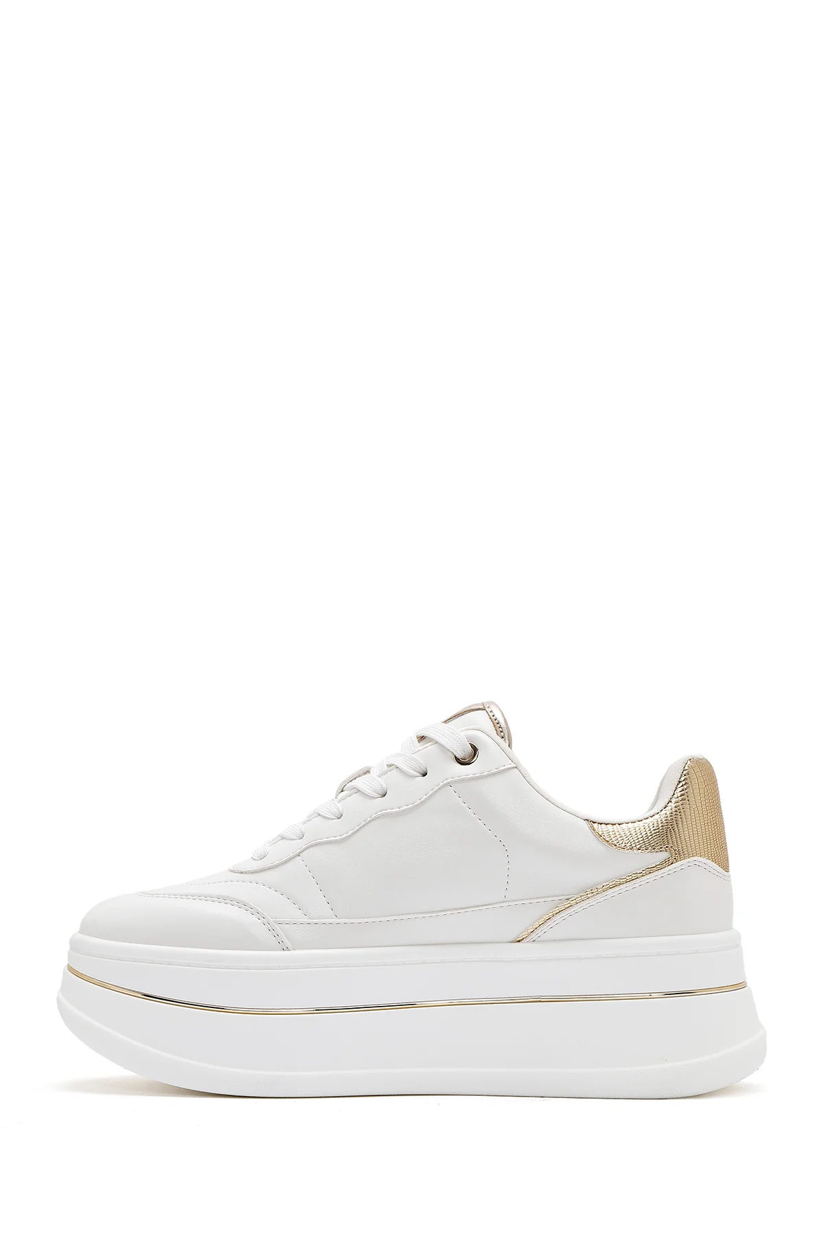 Kadın Beyaz Bağcıklı Kalın Tabanlı Sneaker - Image 3
