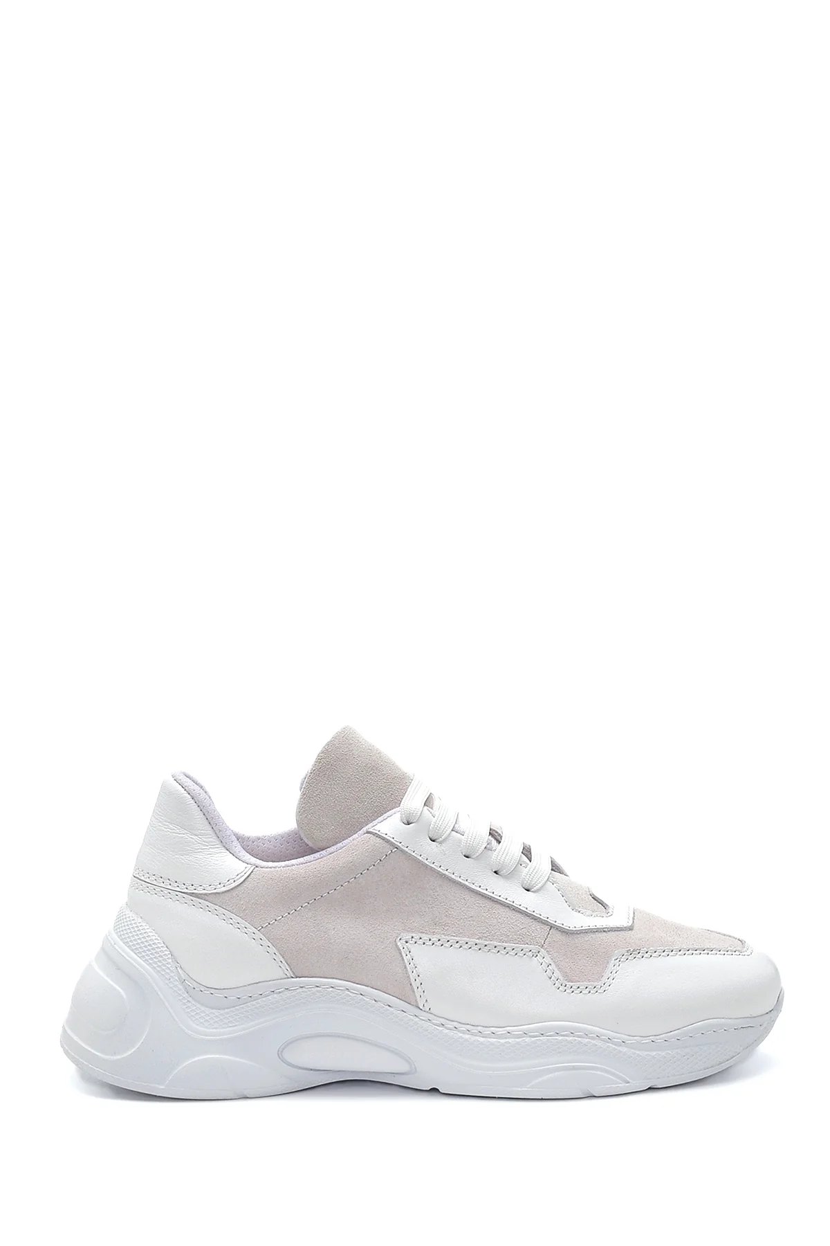 Kadın Beyaz Deri Yüksek Taban Sneaker