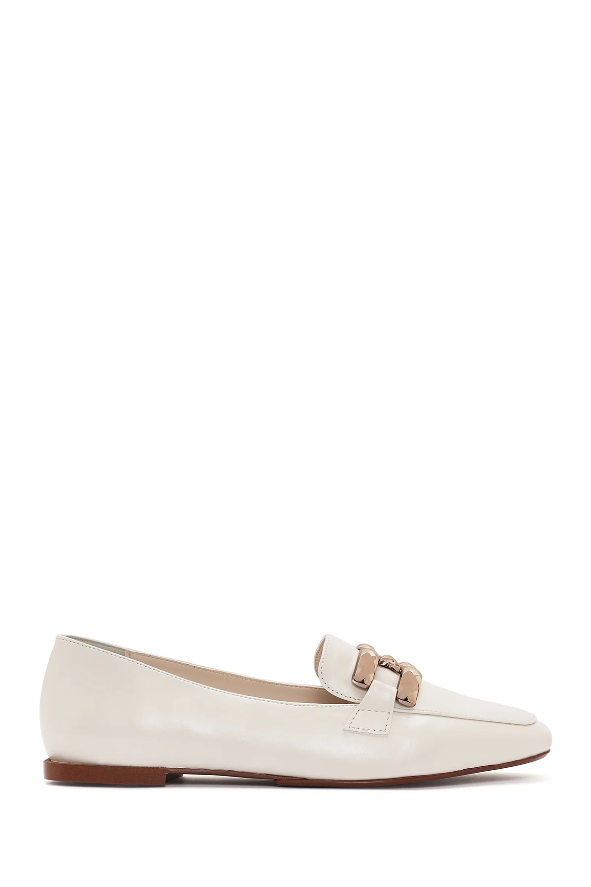 Kadın Beyaz Tokalı Maskülen Loafer