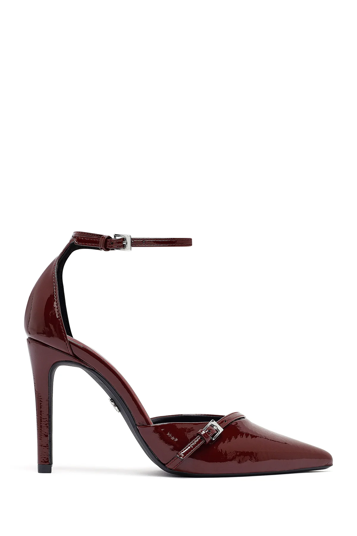 Kadın Bordo Bilekten Tokalı Yüksek İnce Topuklu Rugan Stiletto