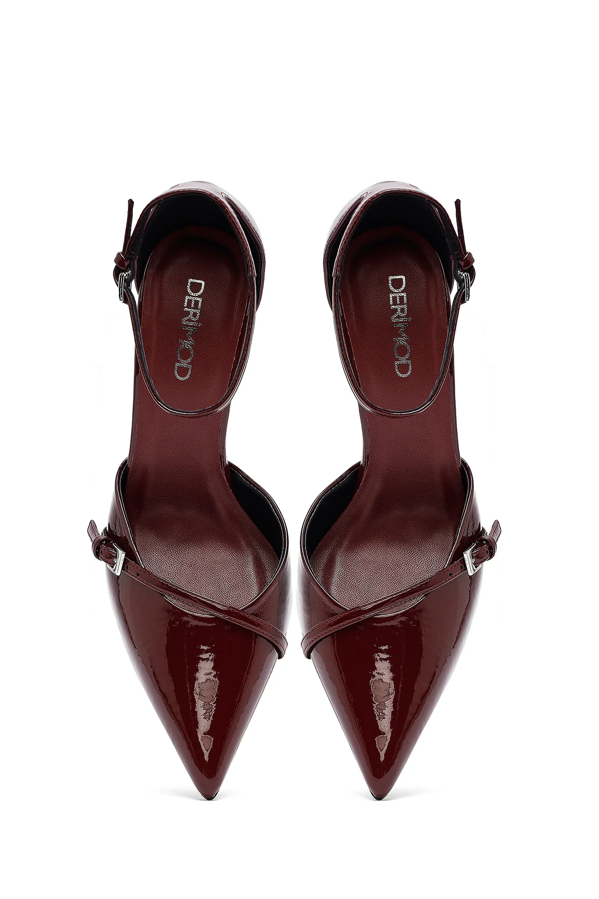 Kadın Bordo Bilekten Tokalı Yüksek İnce Topuklu Rugan Stiletto - Image 8