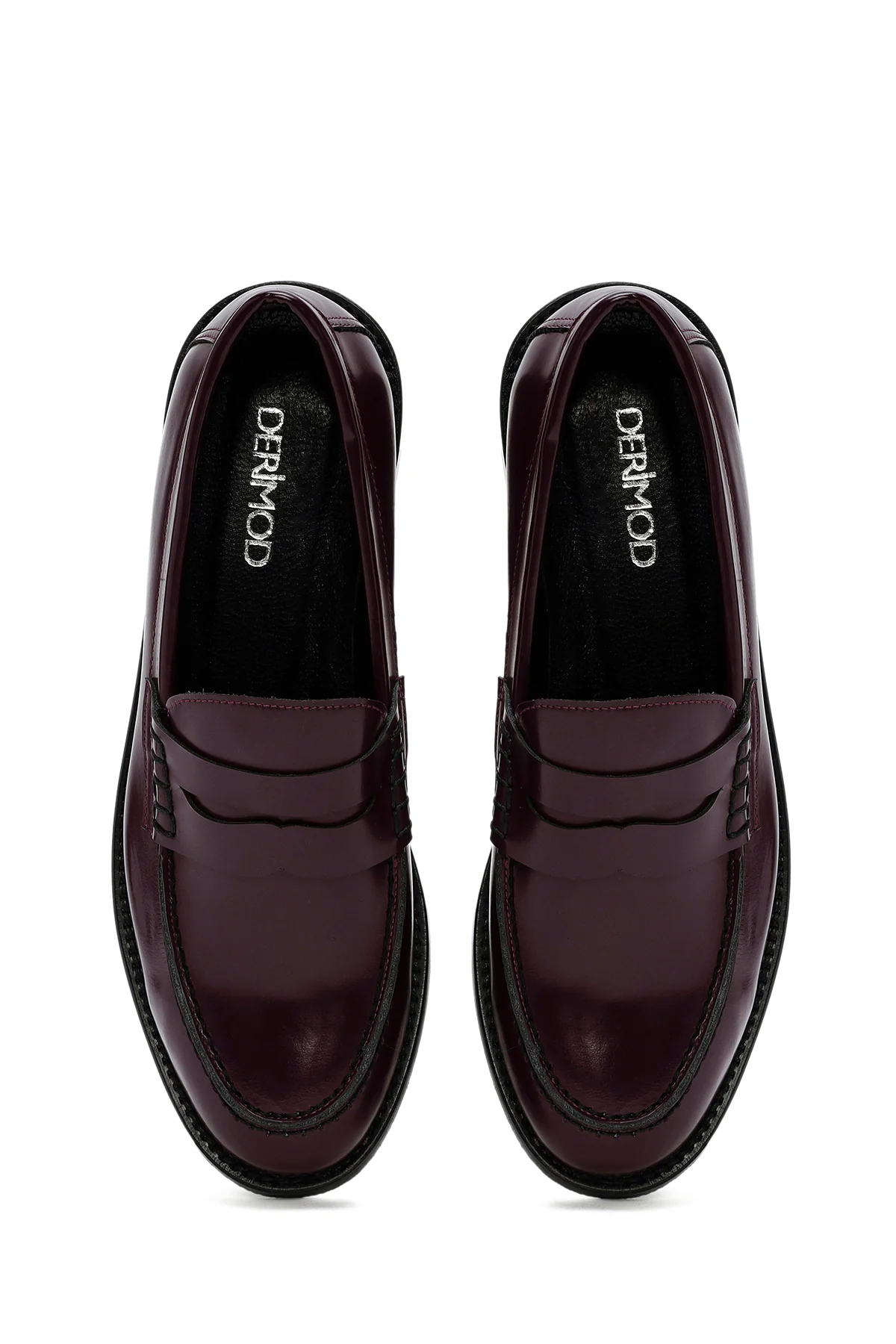 Kadın Bordo Deri Maskülen Loafer - Image 7