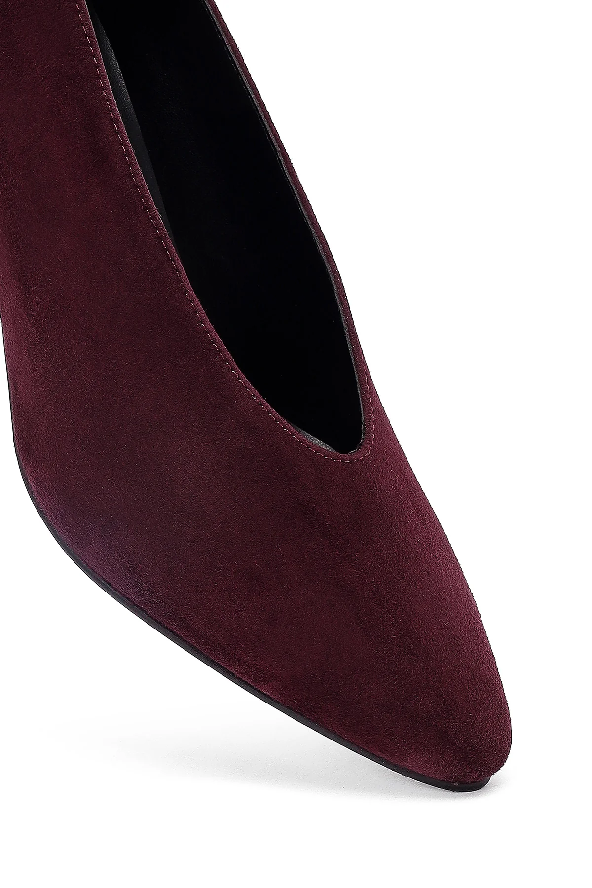 Kadın Bordo Kısa İnce Topuklu Süet Deri Stiletto - Image 9