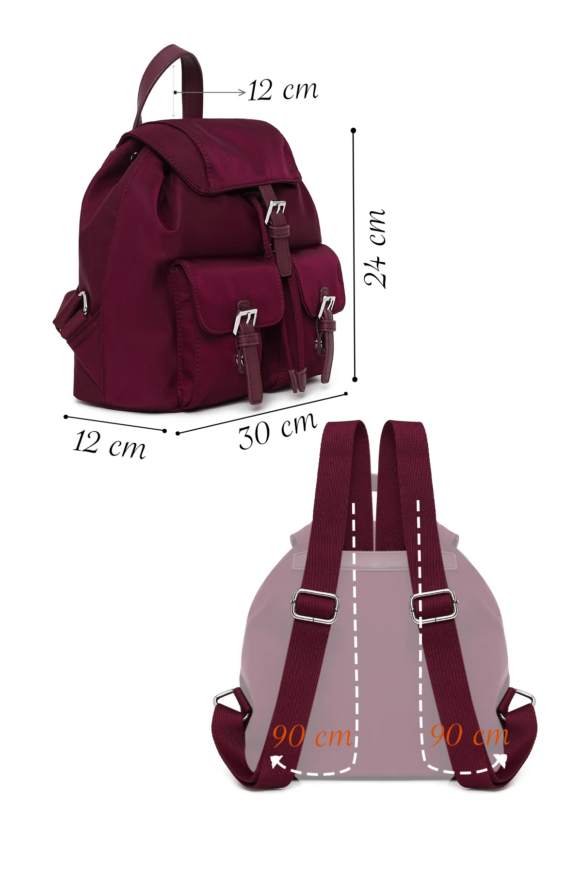 Kadın Bordo Kumaş Sırt Çantası - Image 2