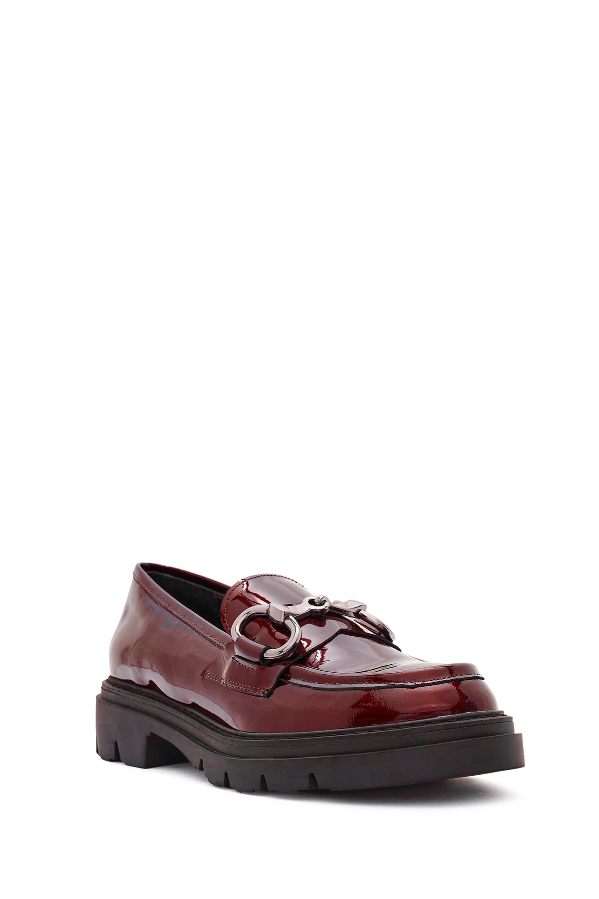 Kadın Bordo Toka Detaylı Rugan Deri Maskülen Loafer - Image 6