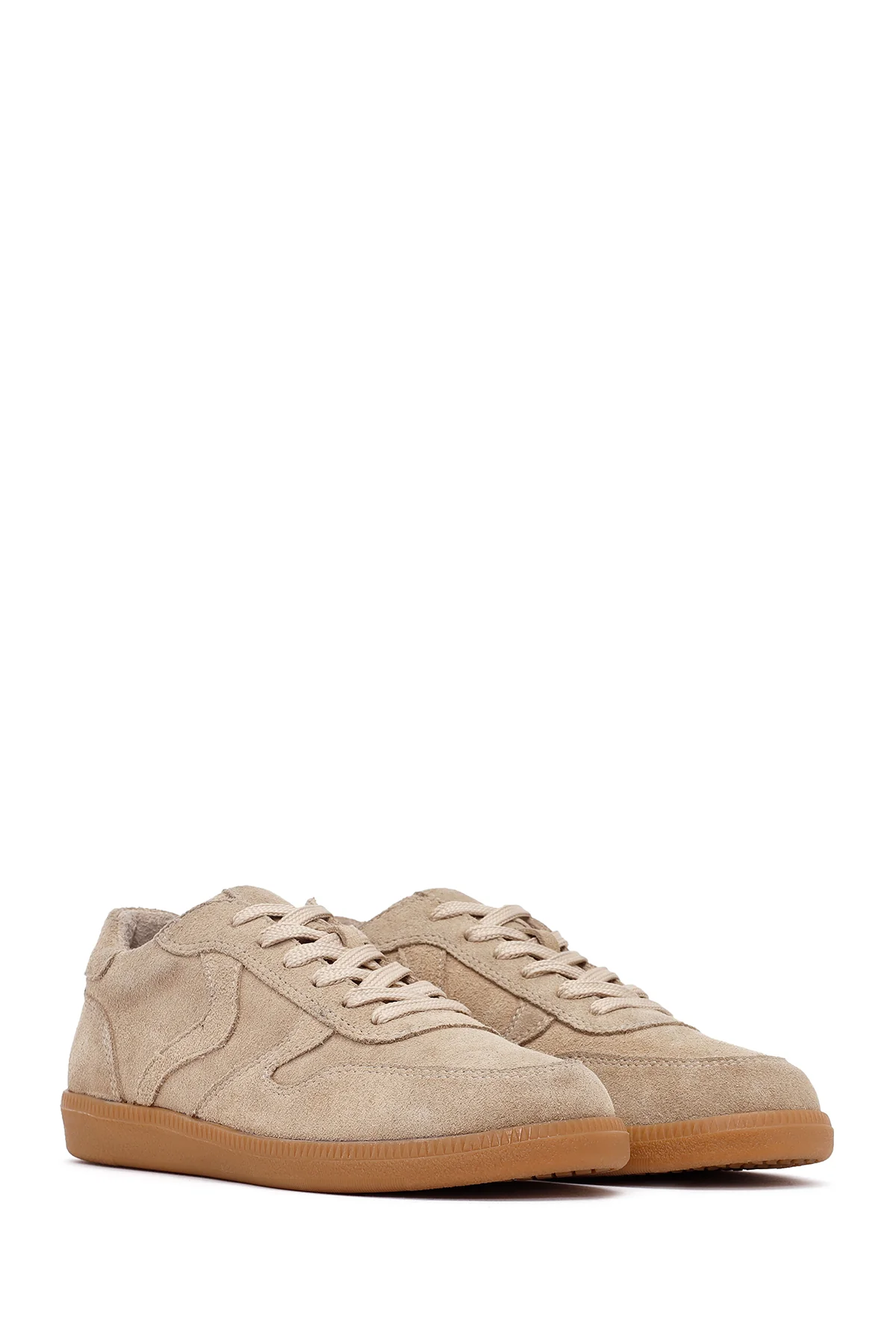 Kadın Camel Bağcıklı Süet Deri Sneaker - Image 3