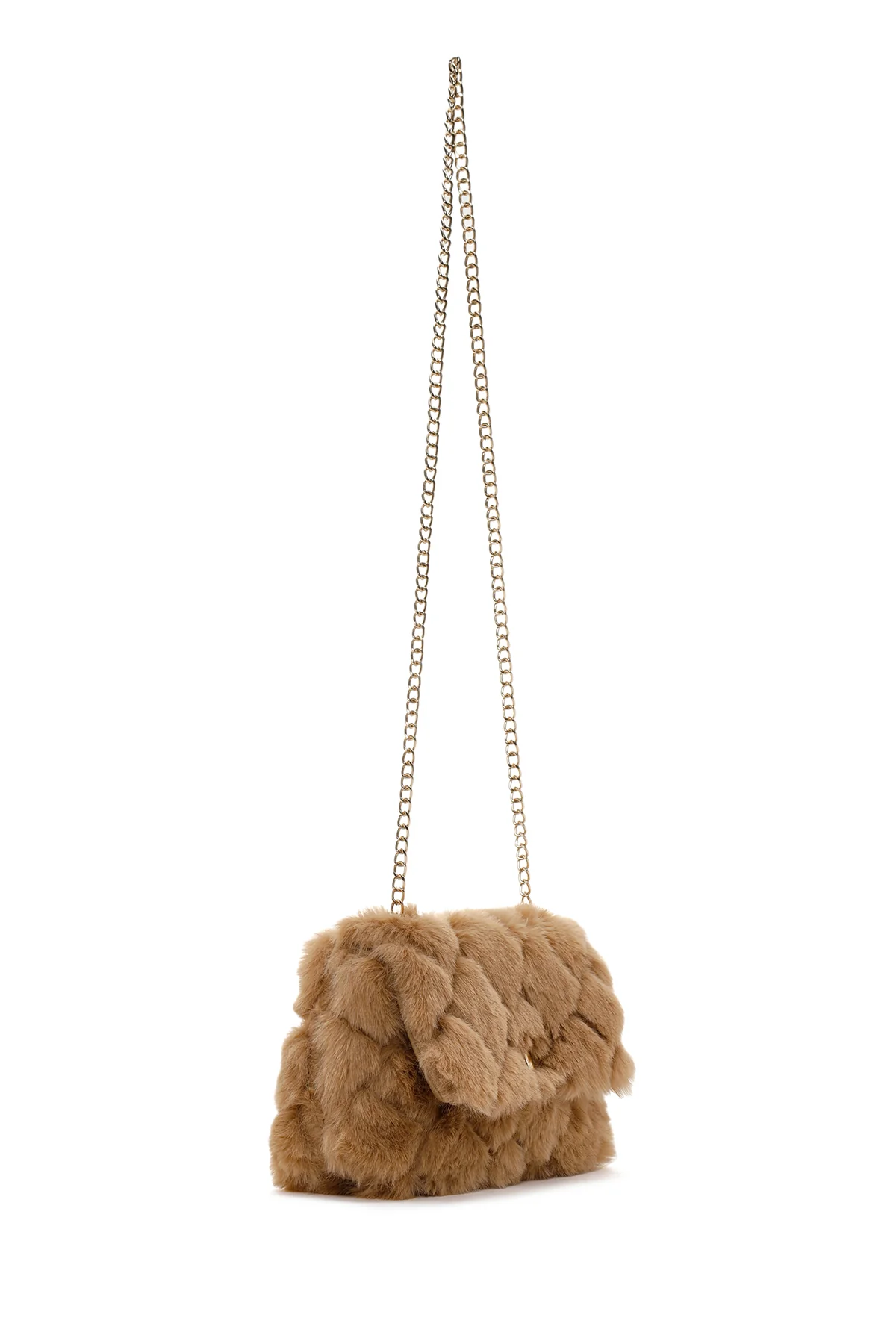 Kadın Camel Uzun Zincir Askılı Peluş Çapraz Çanta - Image 6