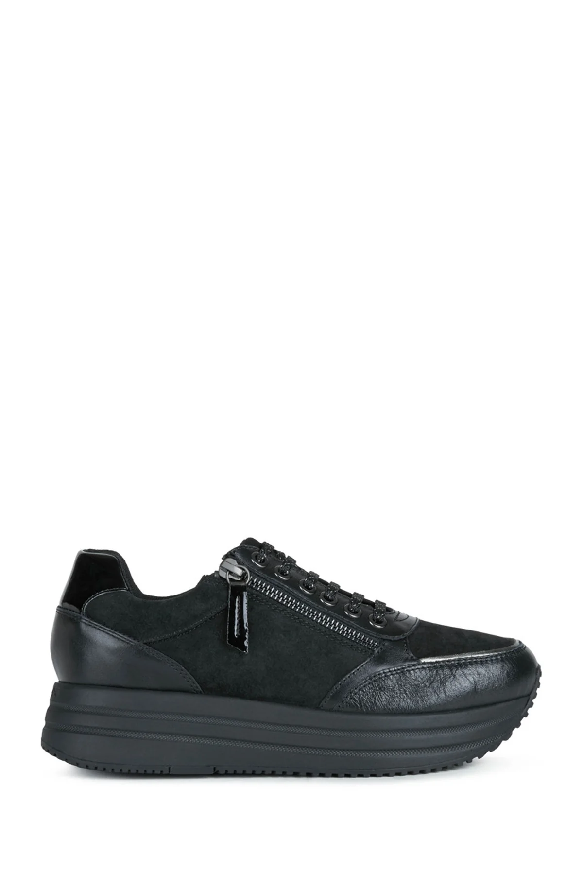 Geox Kadın Siyah Kency Bağcıklı Kalın Tabanlı Deri Sneaker