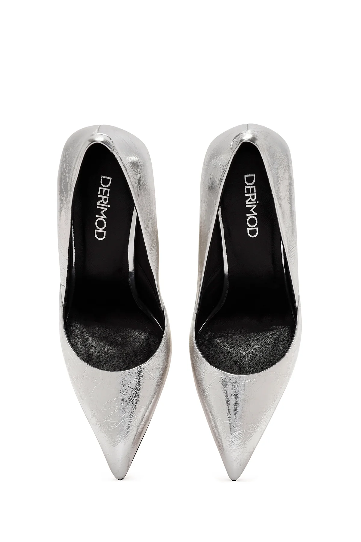 Kadın Gri İnce Topuklu Metalik Deri Stiletto - Image 8