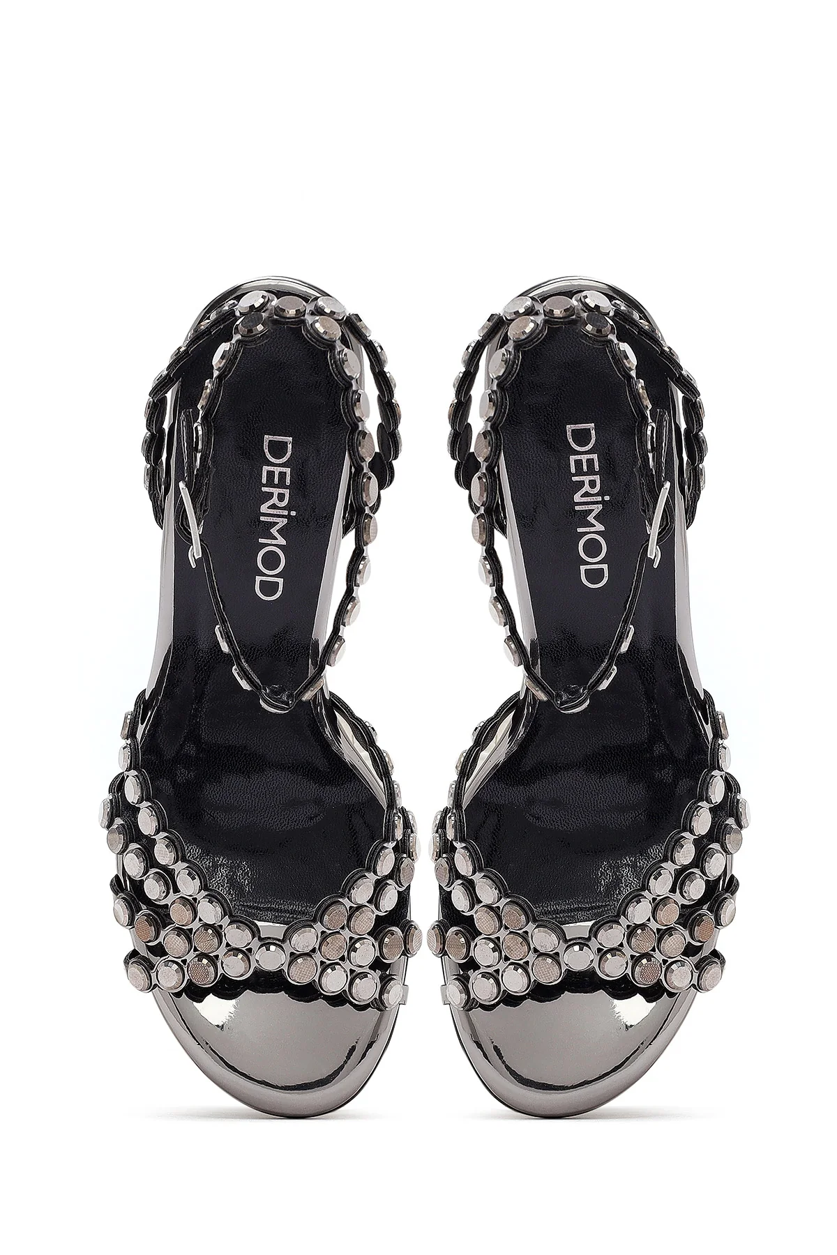 Kadın Gri Taşlı Yüksek İnce Topuklu Sandalet - Image 8