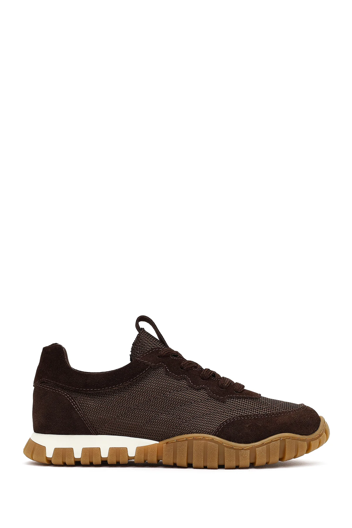 Kadın Kahverengi Bağcıklı Deri Sneaker