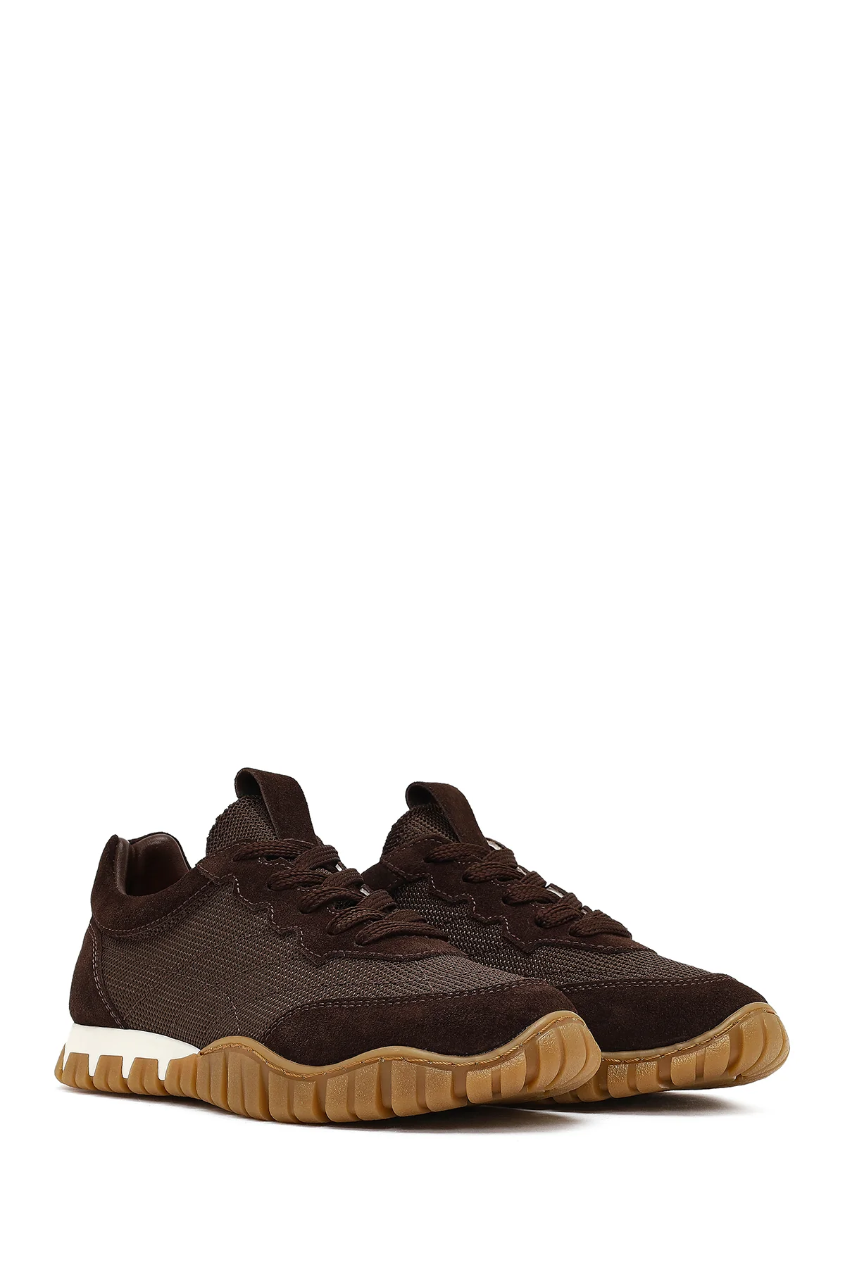 Kadın Kahverengi Bağcıklı Deri Sneaker - Image 3