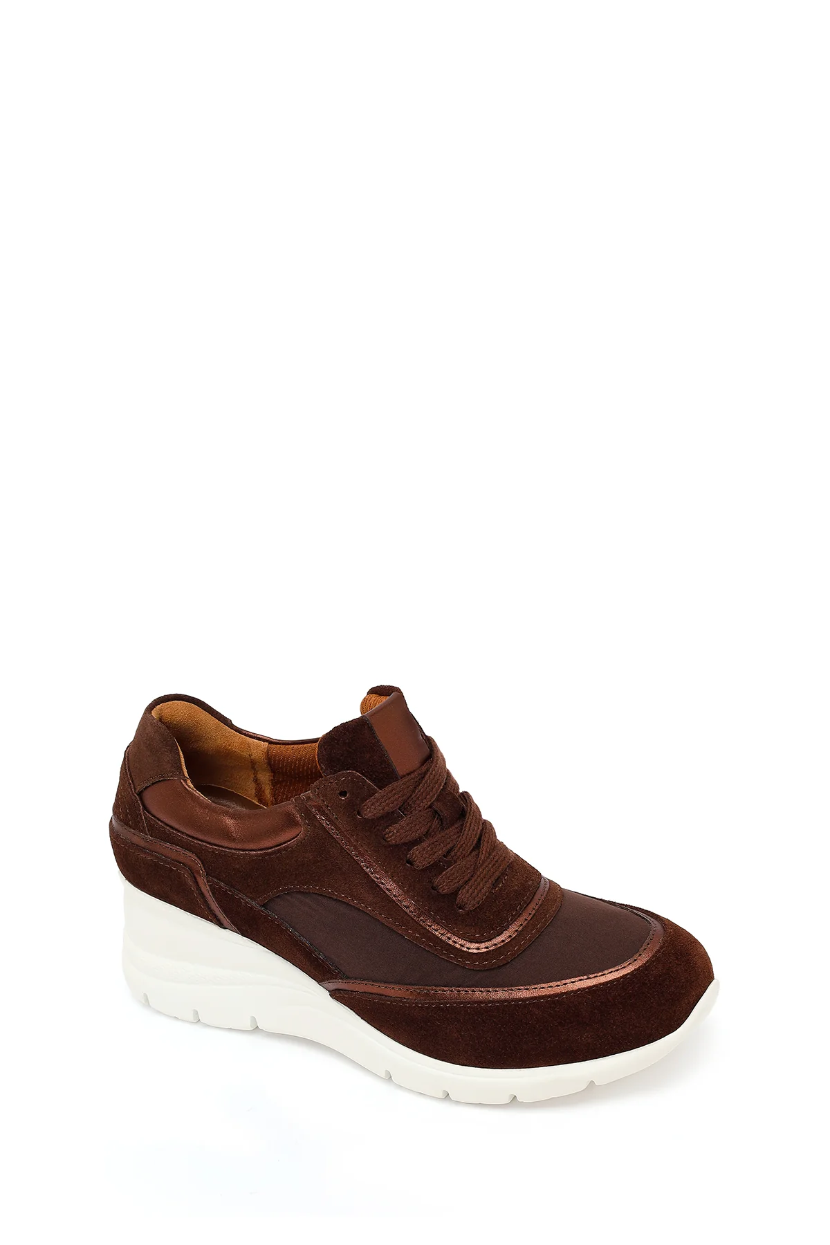Kadın Kahverengi Bağcıklı Dolgu Topuklu Süet Deri Sneaker - Image 7