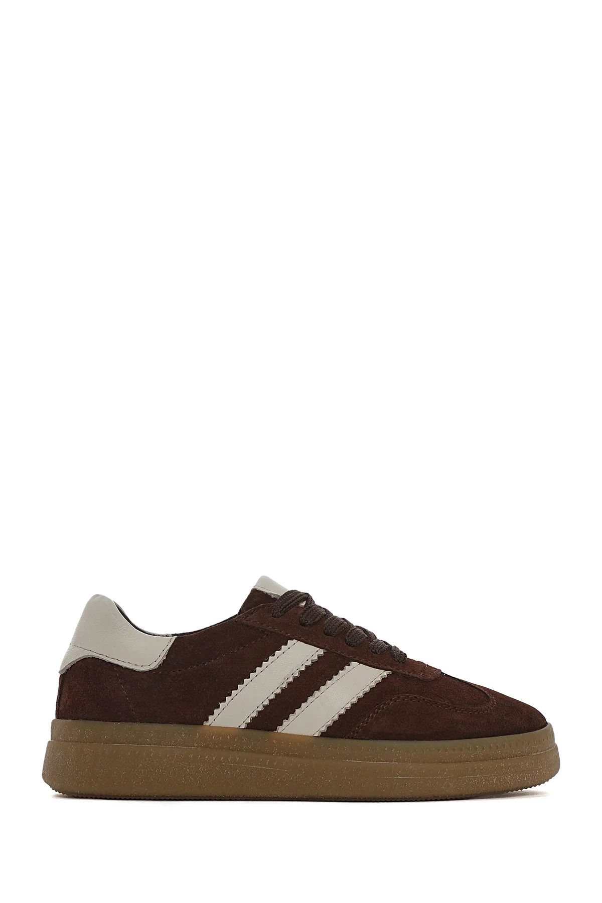 Kadın Kahverengi Bağcıklı Kalın Tabanlı Süet Deri Sneaker