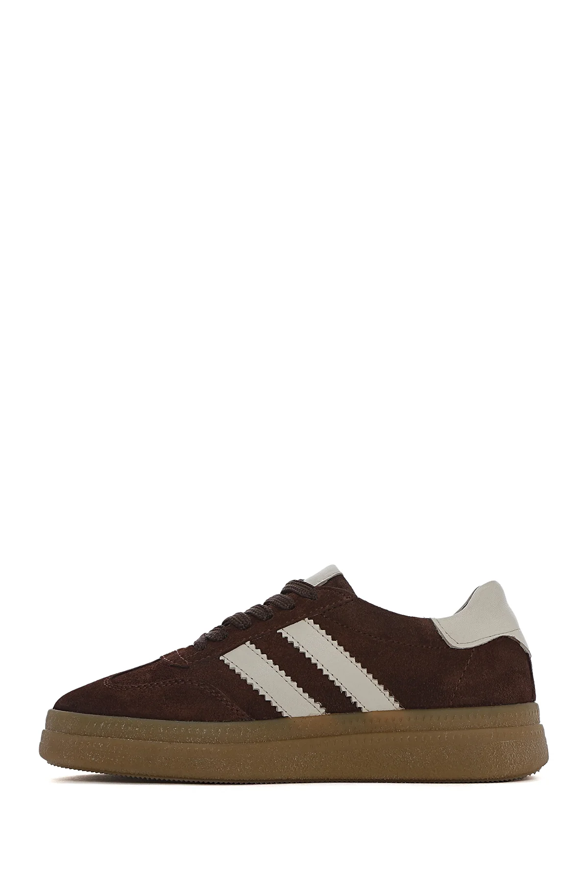 Kadın Kahverengi Bağcıklı Kalın Tabanlı Süet Deri Sneaker - Image 2