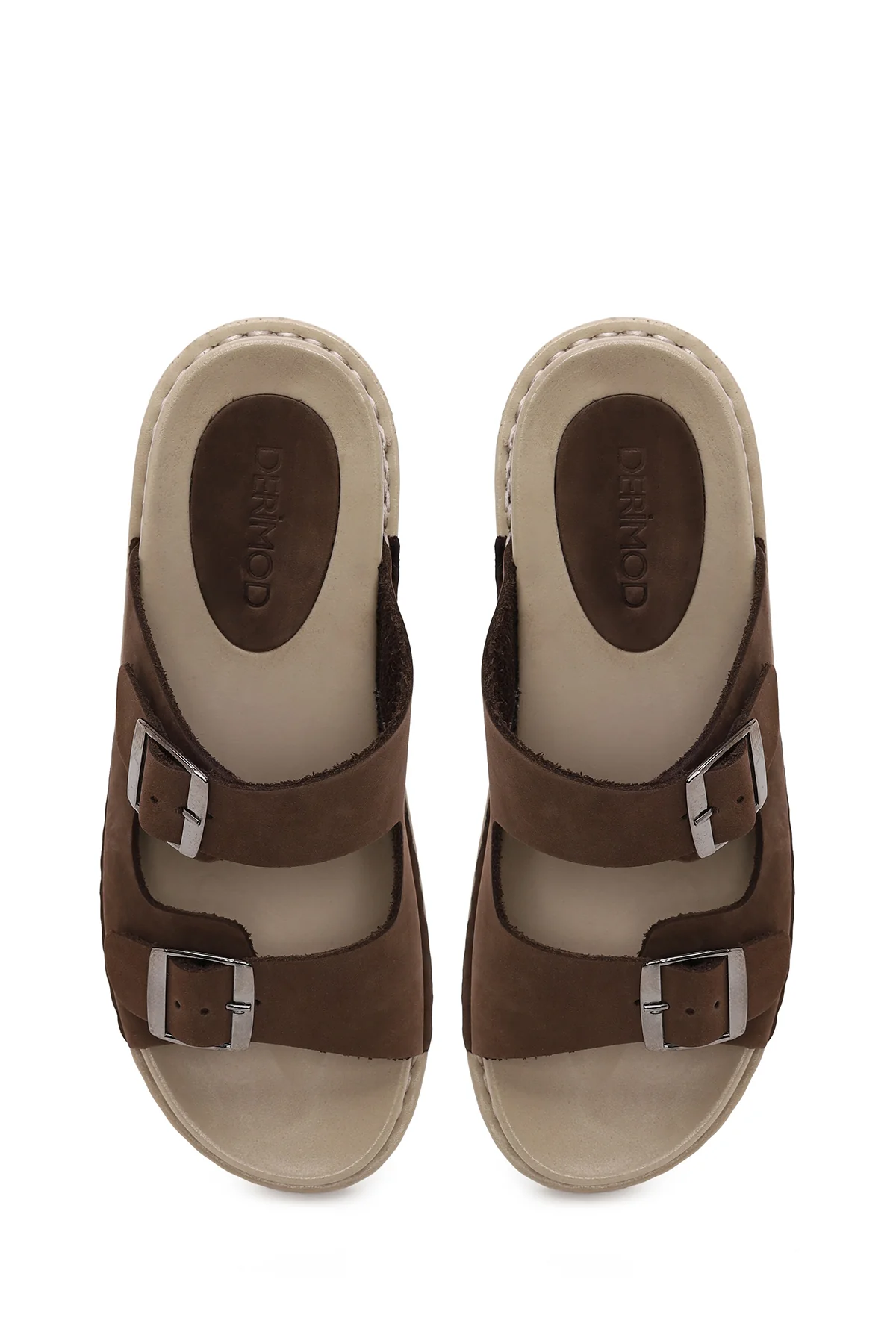 Kadın Kahverengi Çift Tokalı Nubuk Deri Comfort Terlik - Image 4