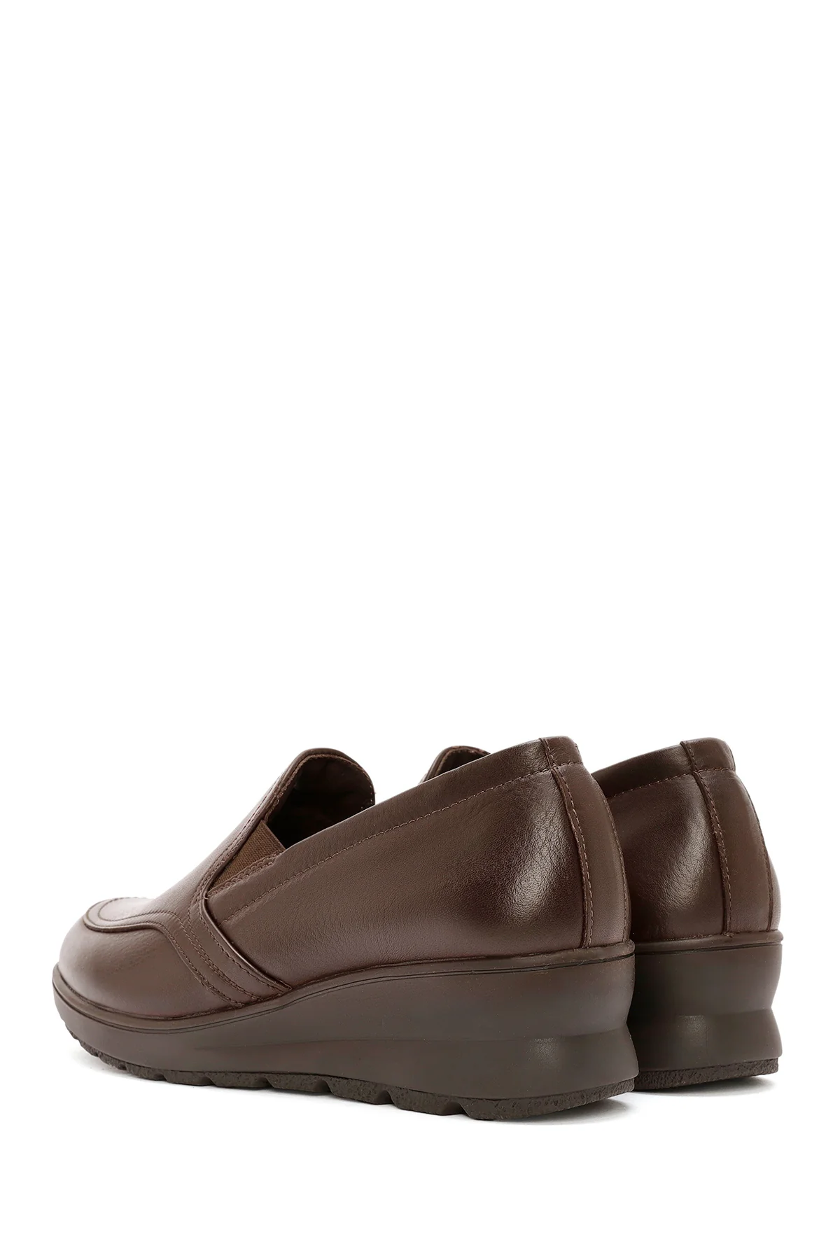 Kadın Kahverengi Dolgu Topuklu Deri Comfort Loafer - Image 5