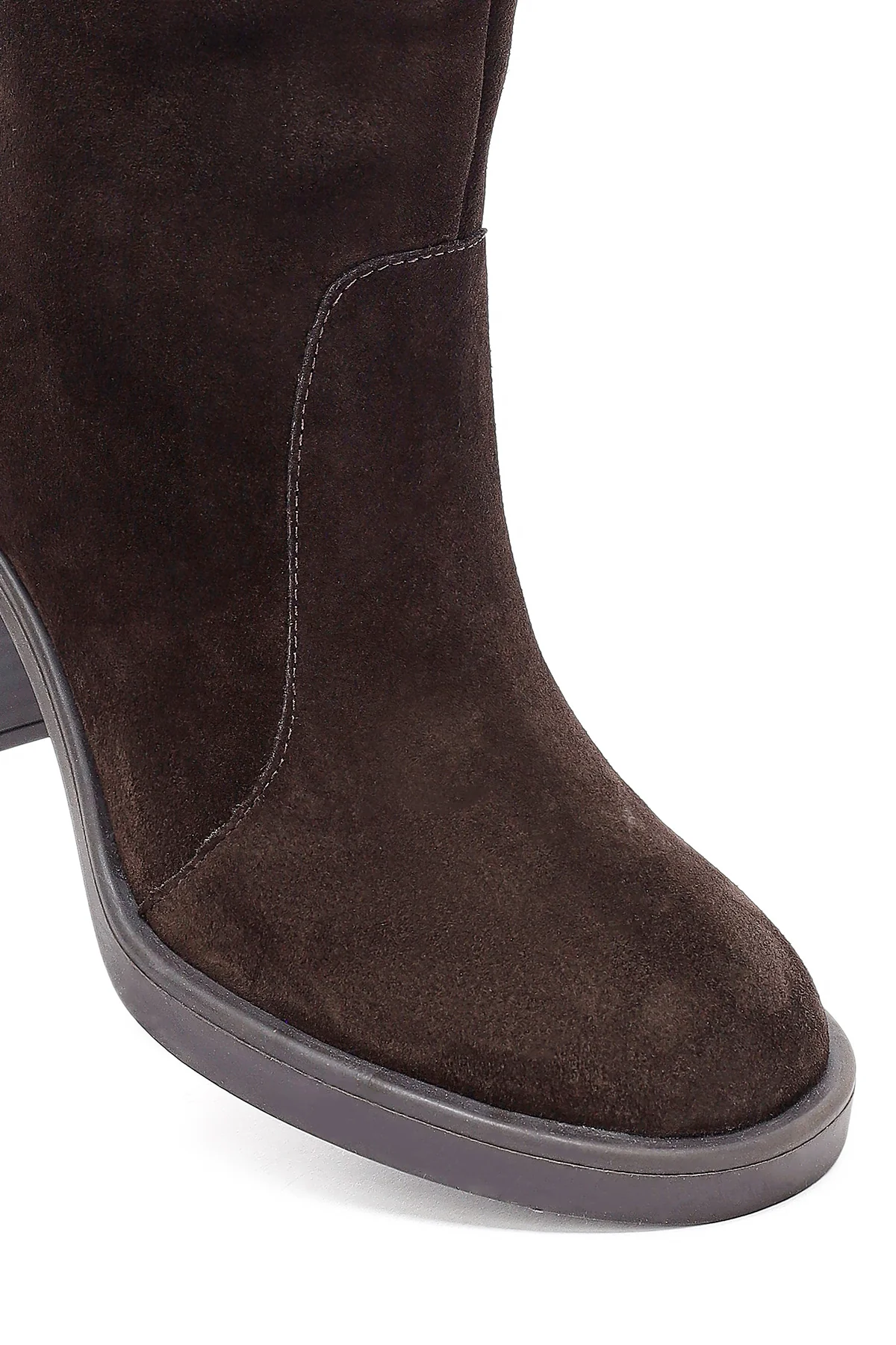Kadın Kahverengi Fermuarlı Kalın Topuklu Süet Deri Çizme - Image 13