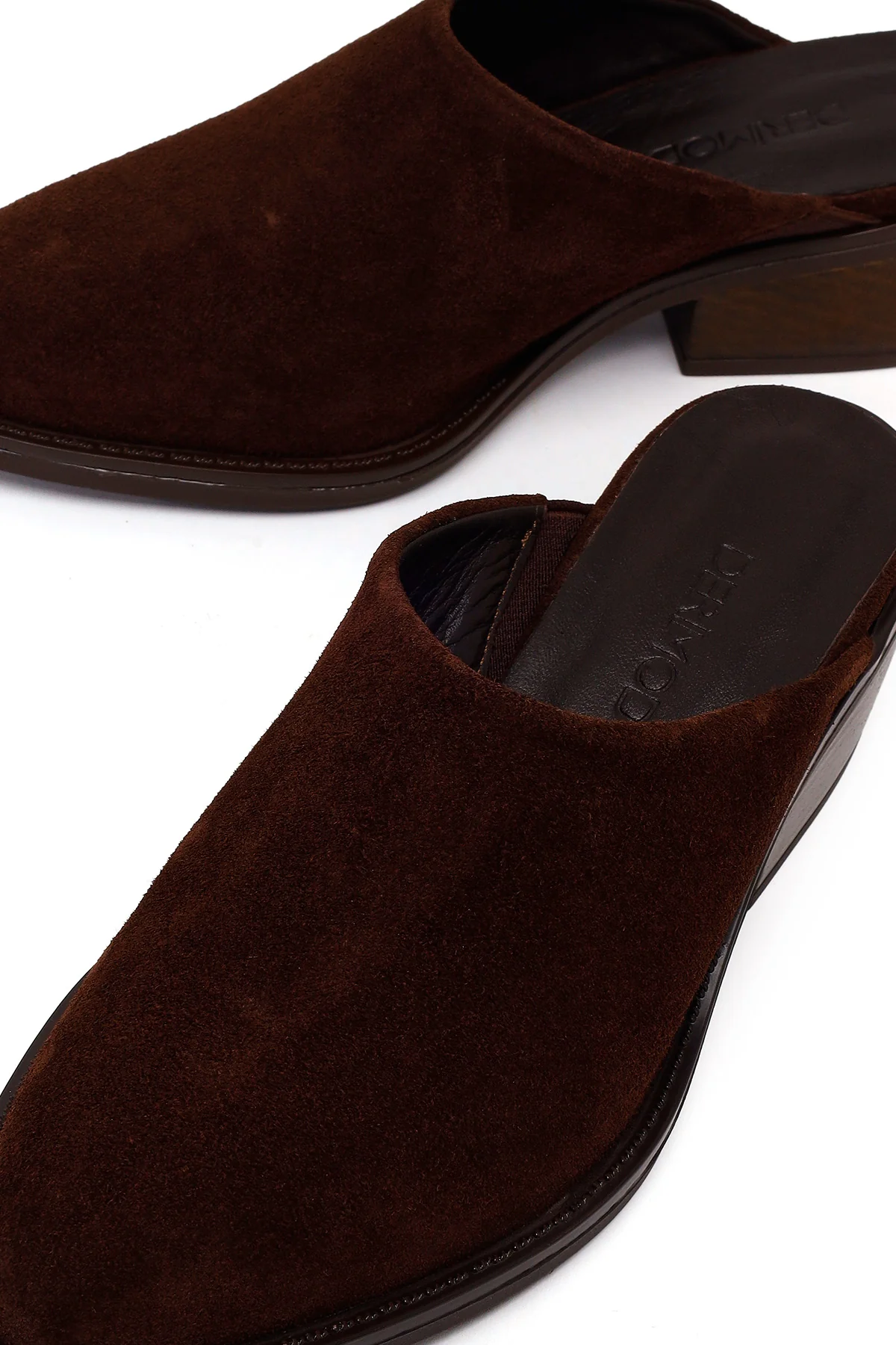 Kadın Kahverengi Mule Arkası Açık Kalın Topuklu Süet Deri Terlik - Image 10