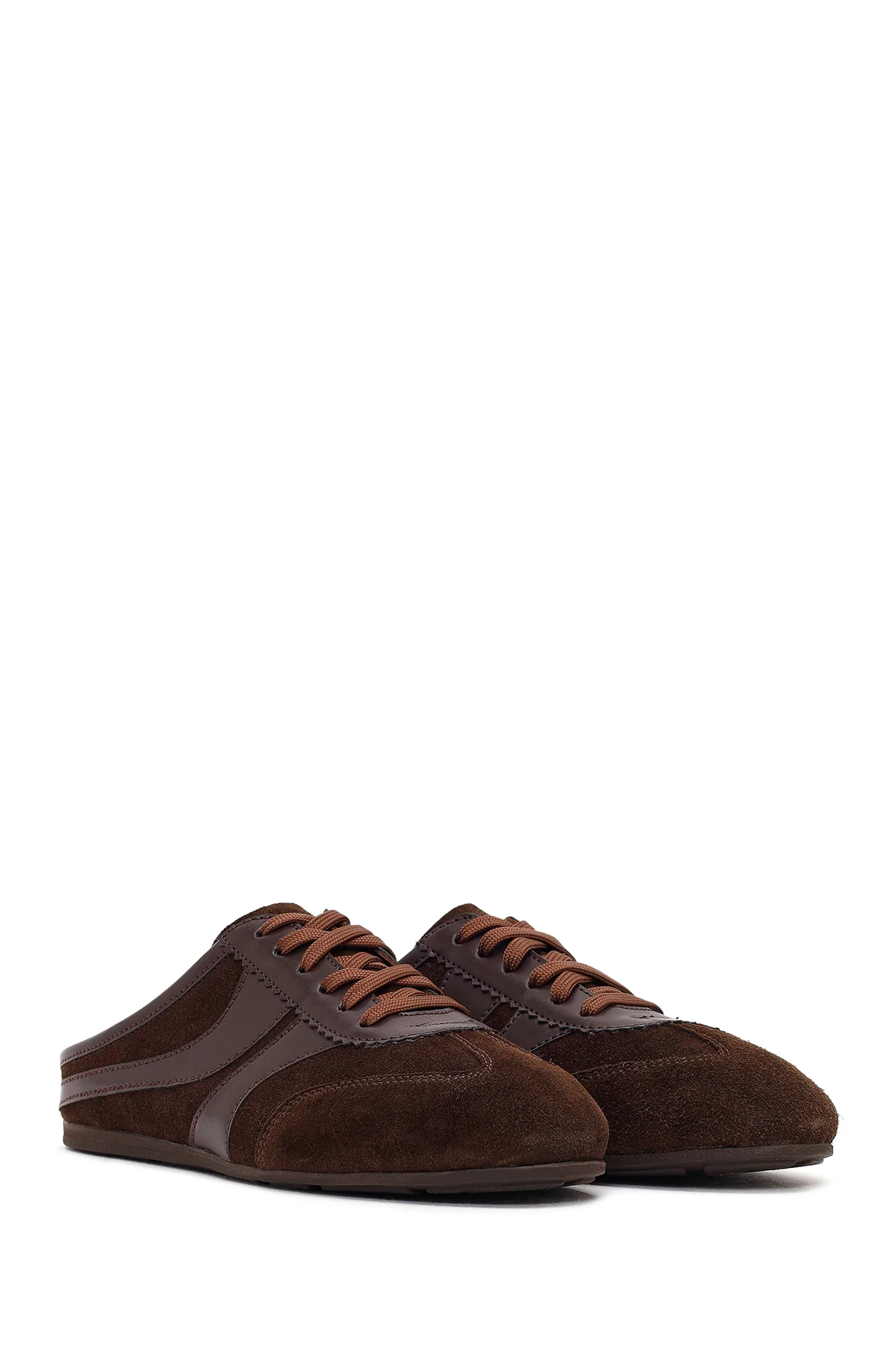 Kadın Kahverengi Mule Arkası Açık Süet Deri Sneaker - Image 3