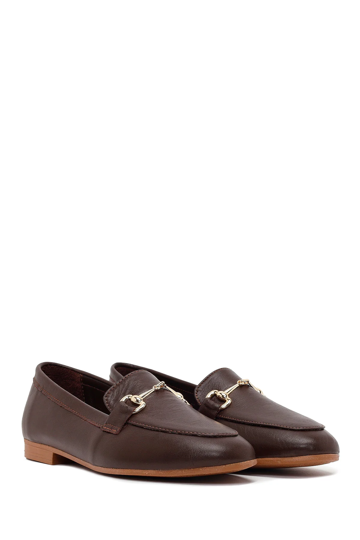 Kadın Kahverengi Tokalı Deri Klasik Loafer - Image 2