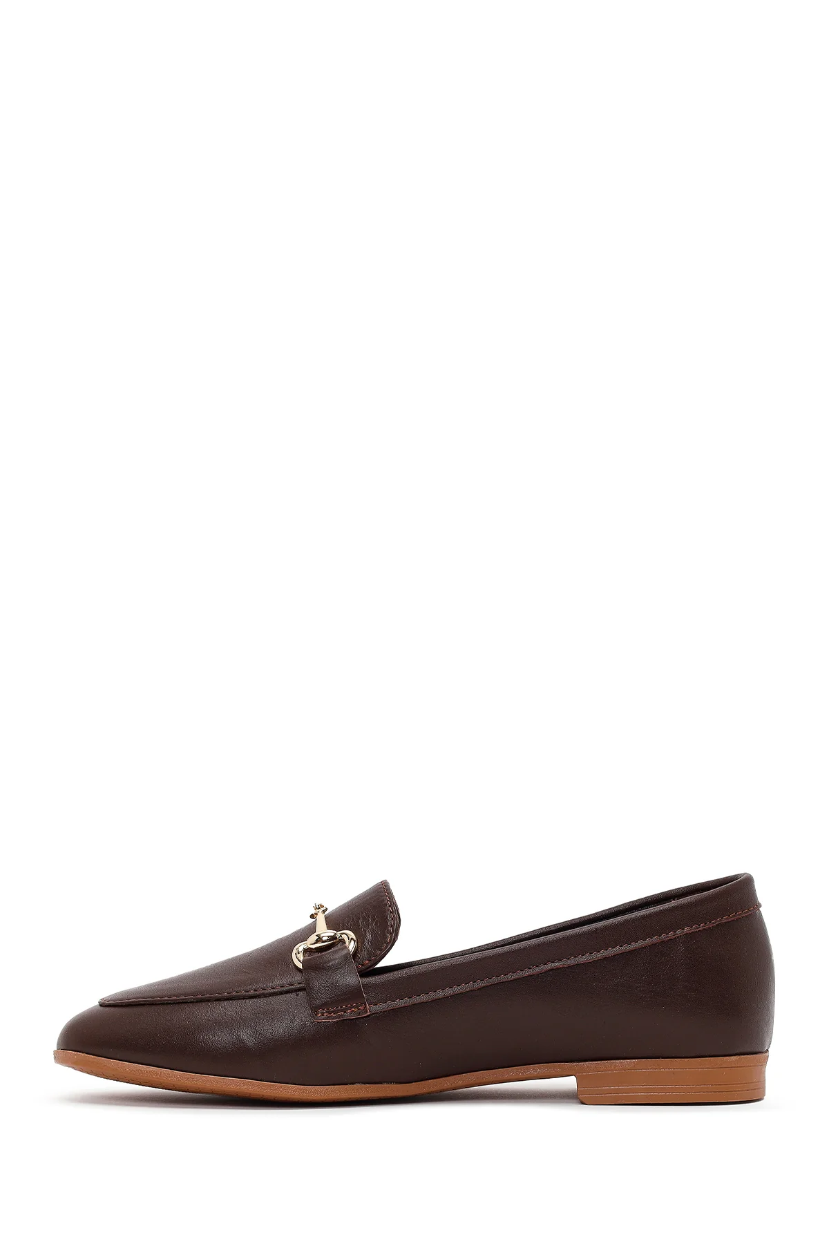 Kadın Kahverengi Tokalı Deri Klasik Loafer - Image 3
