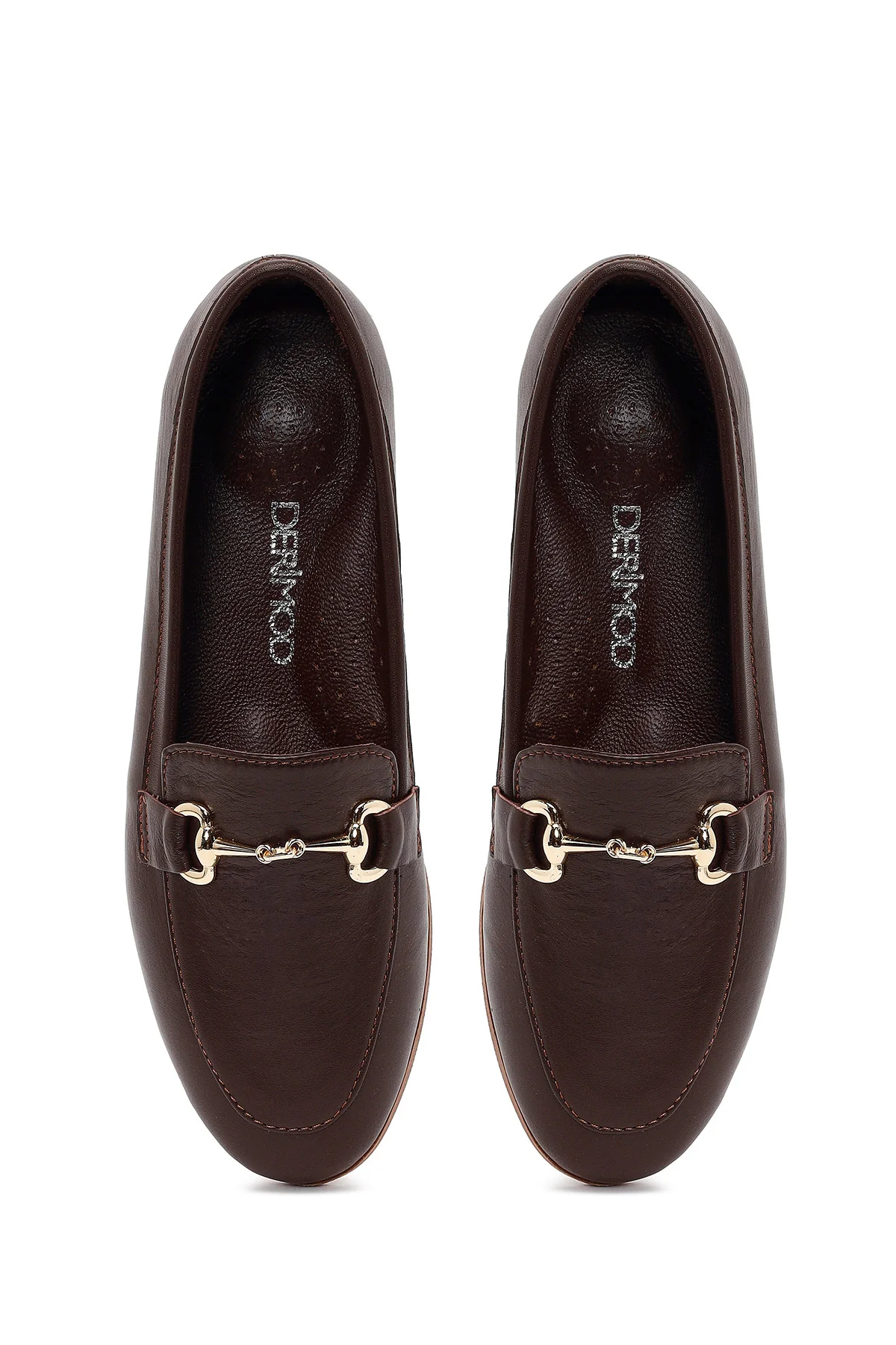 Kadın Kahverengi Tokalı Deri Klasik Loafer - Image 4