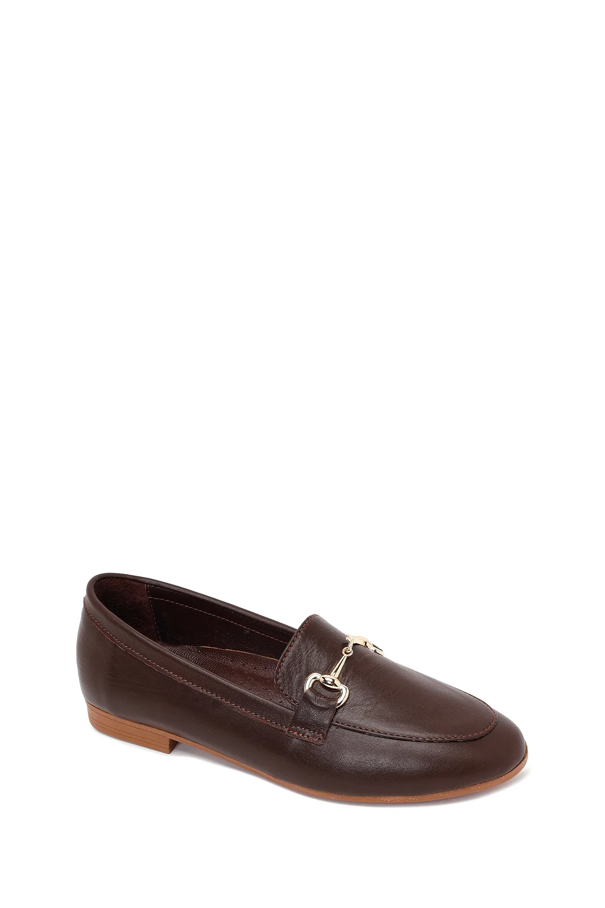 Kadın Kahverengi Tokalı Deri Klasik Loafer - Image 7