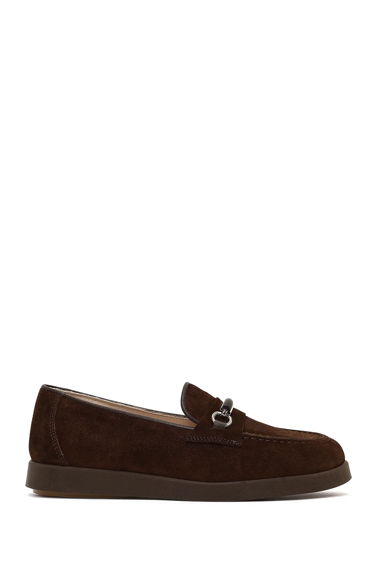 Kadın Kahverengi Tokalı Süet Deri Comfort Loafer