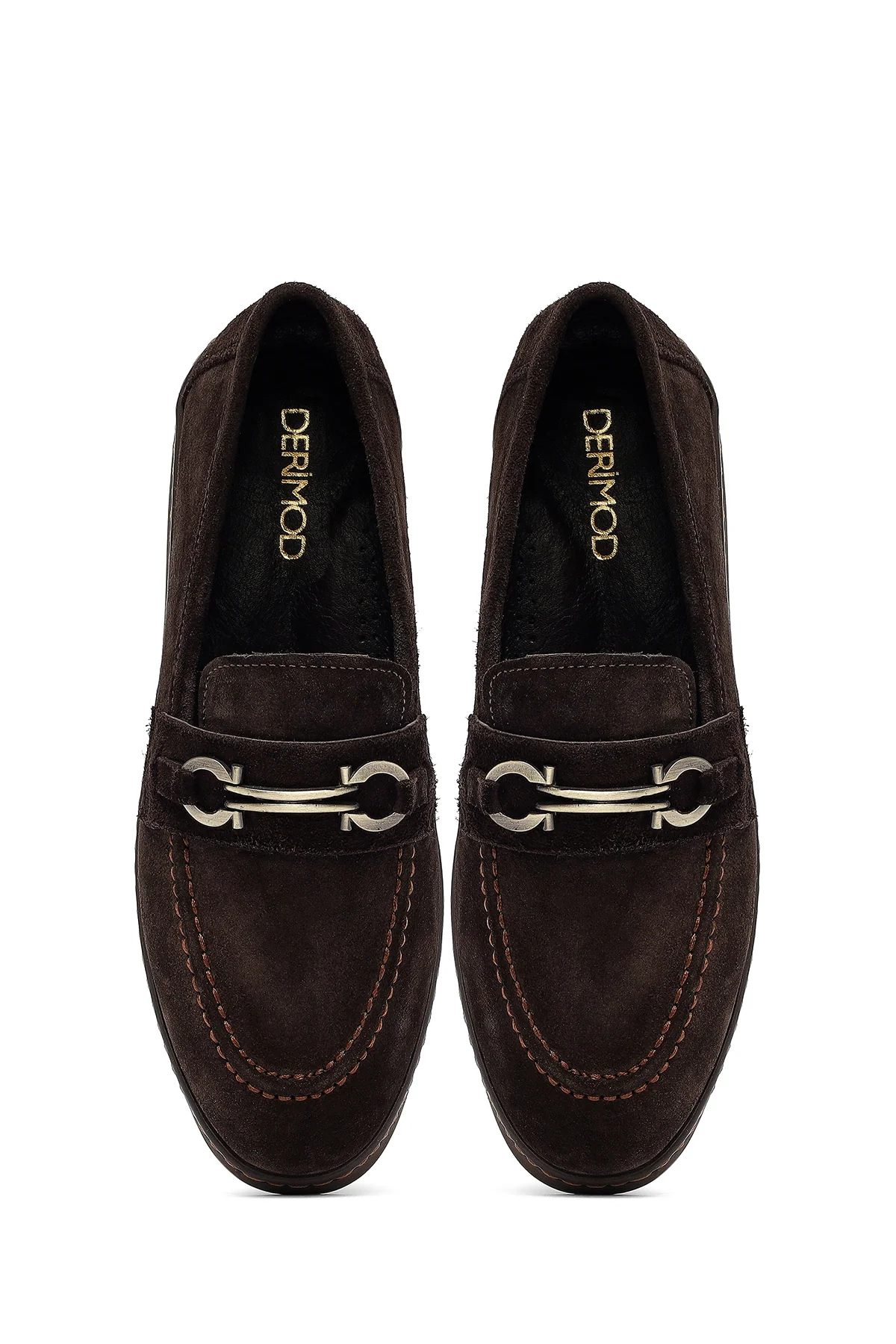 Kadın Kahverengi Tokalı Süet Deri Loafer - Image 7