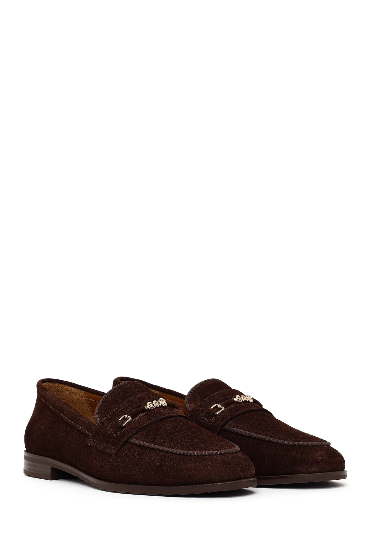 Kadın Kahverengi Tokalı Süet Deri Maskülen Loafer - Image 3