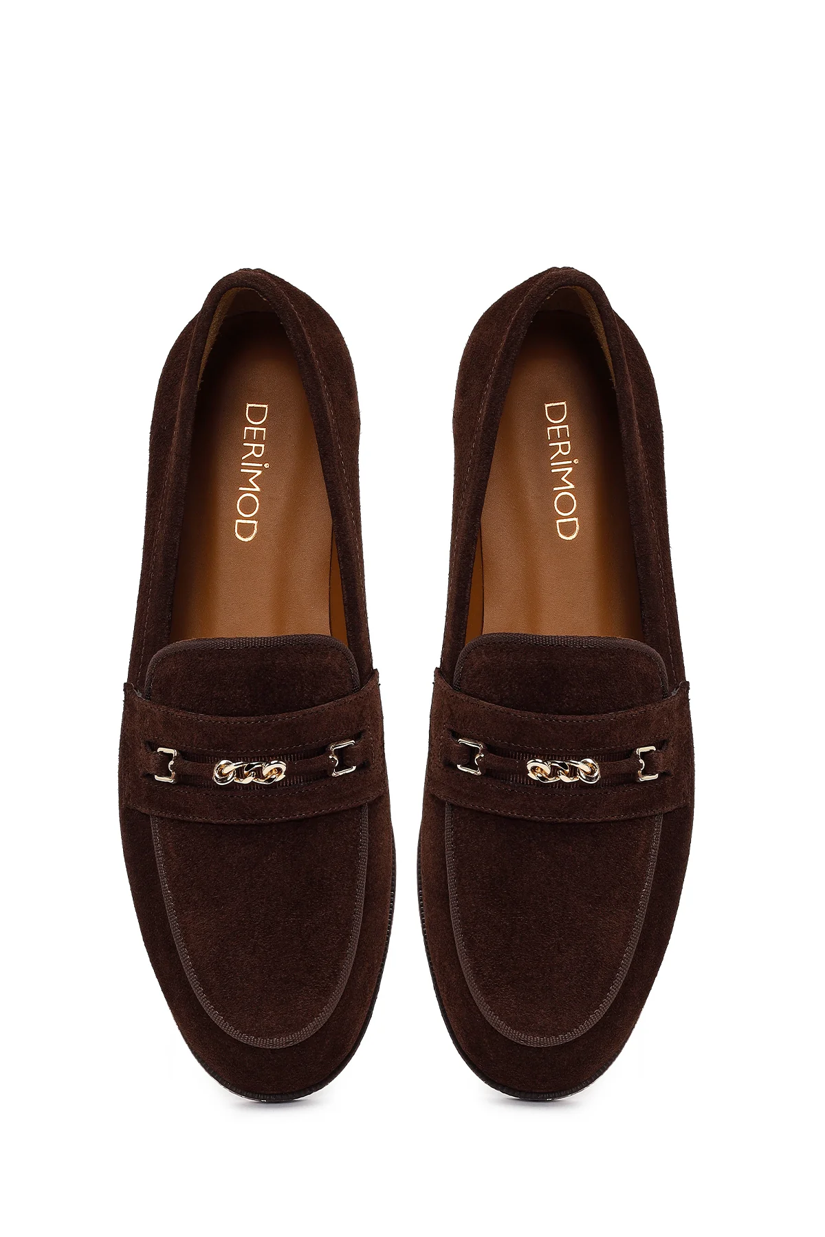 Kadın Kahverengi Tokalı Süet Deri Maskülen Loafer - Image 5
