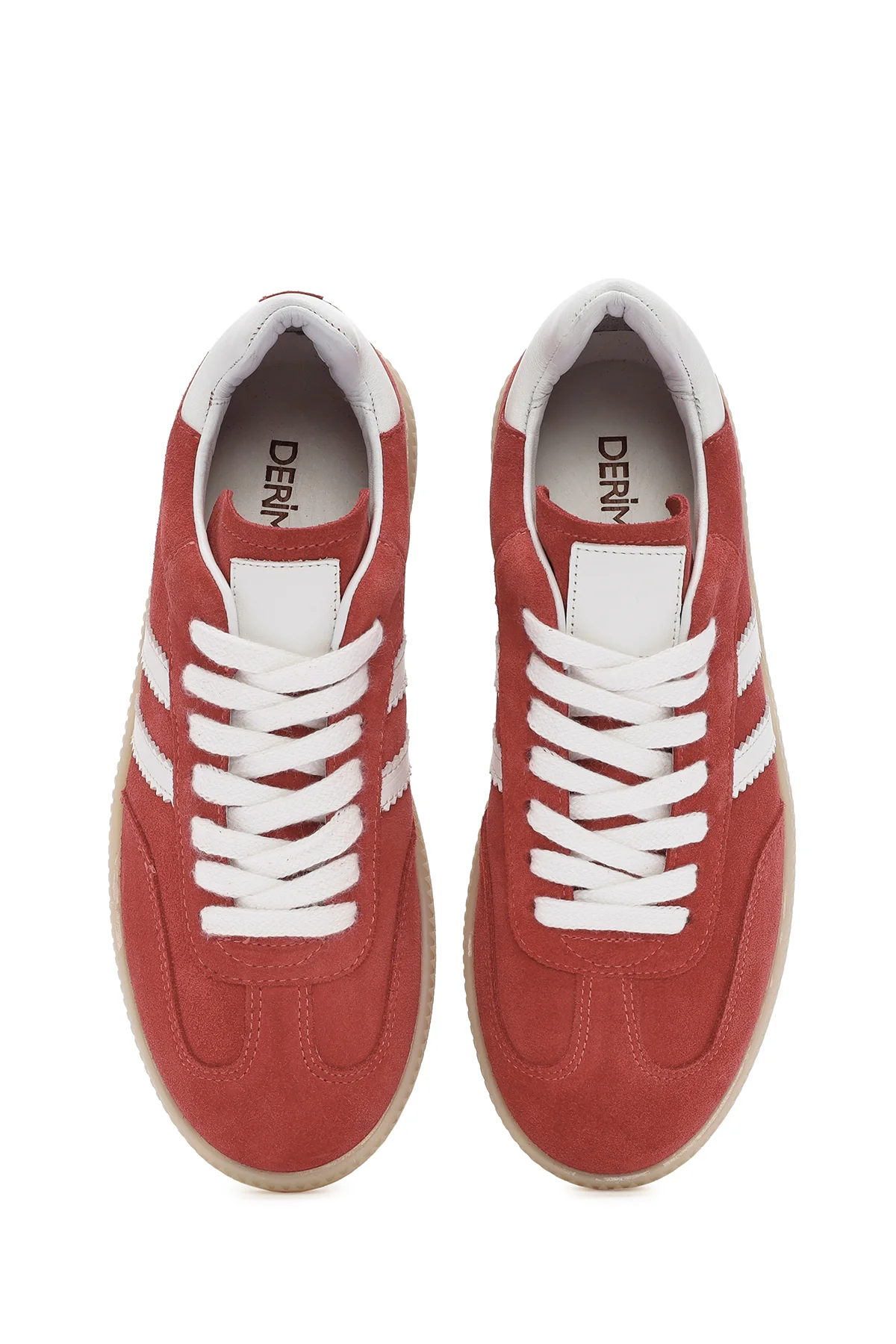 Kadın Kırmızı Bağcıklı Süet Deri Sneaker - Image 7