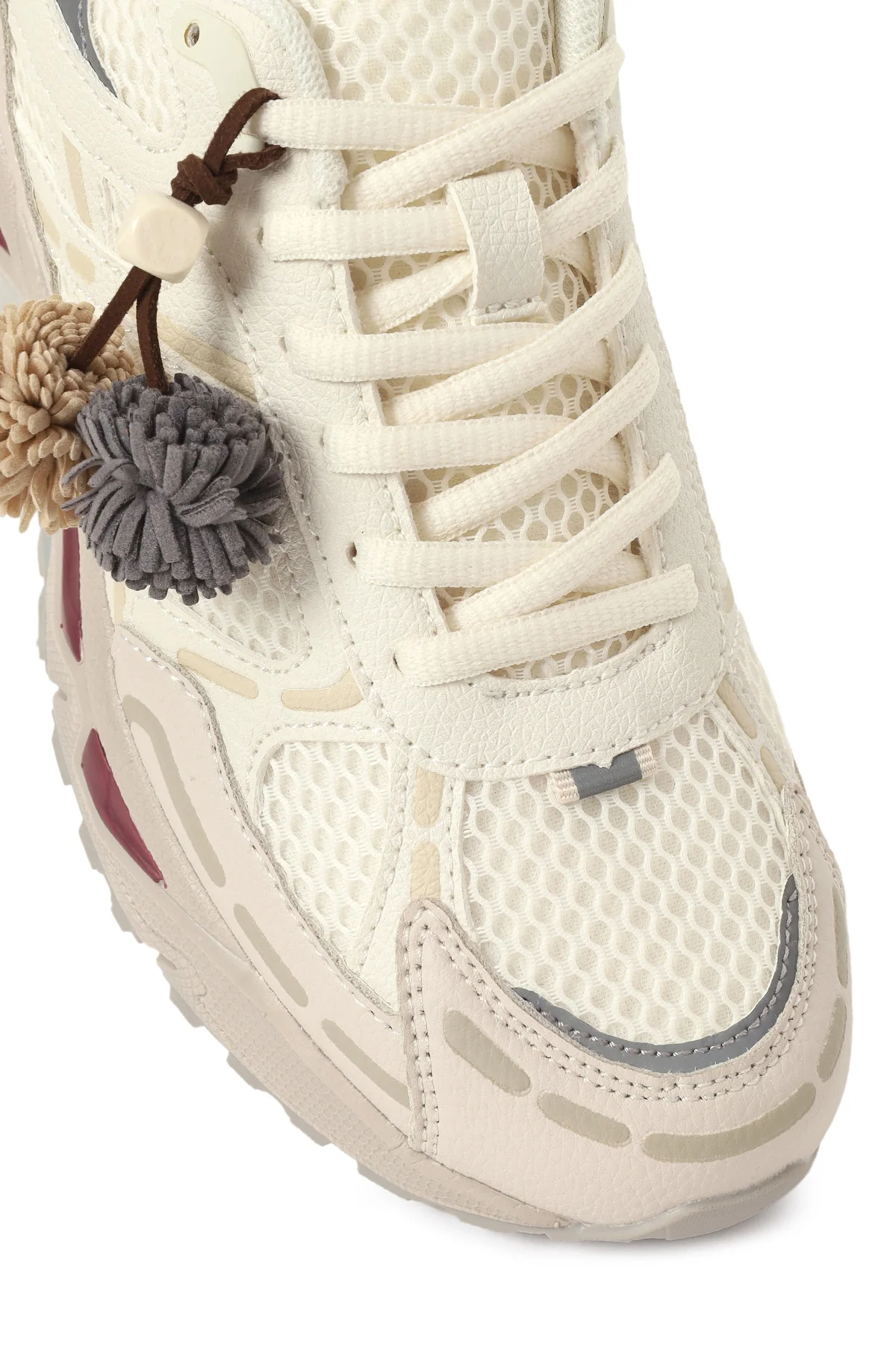 Kadın Krem Bağcıklı Charmlı Kalın Tabanlı Sneaker - Image 8