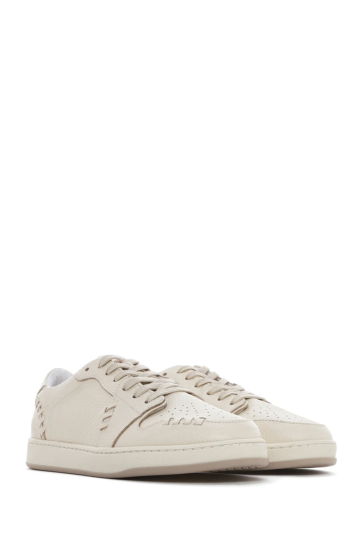 Kadın Krem Bağcıklı Deri Sneaker - Image 3