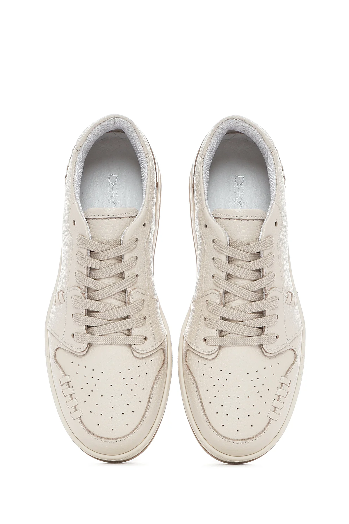 Kadın Krem Bağcıklı Deri Sneaker - Image 7