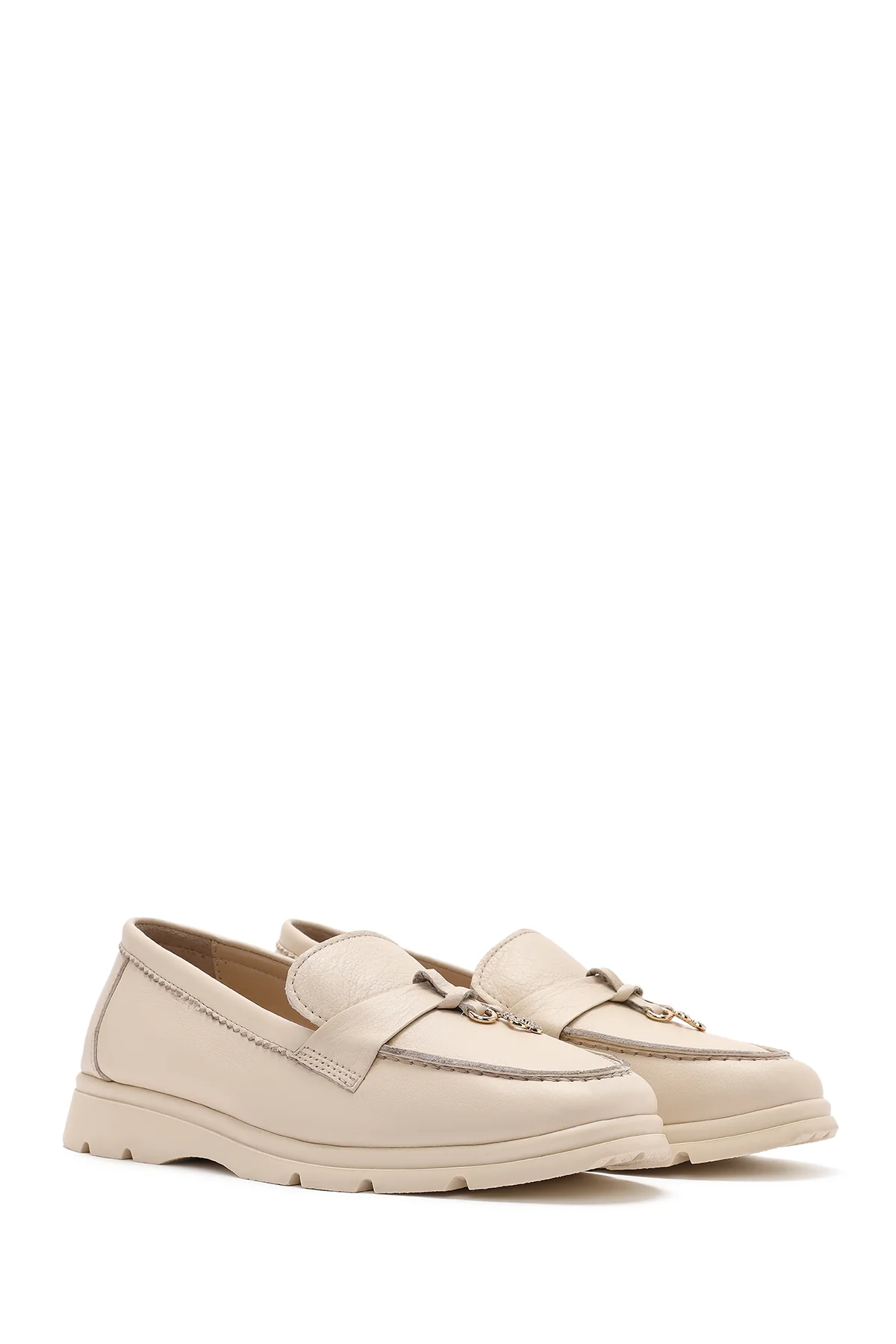 Kadın Krem Deri Comfort Loafer - Image 3