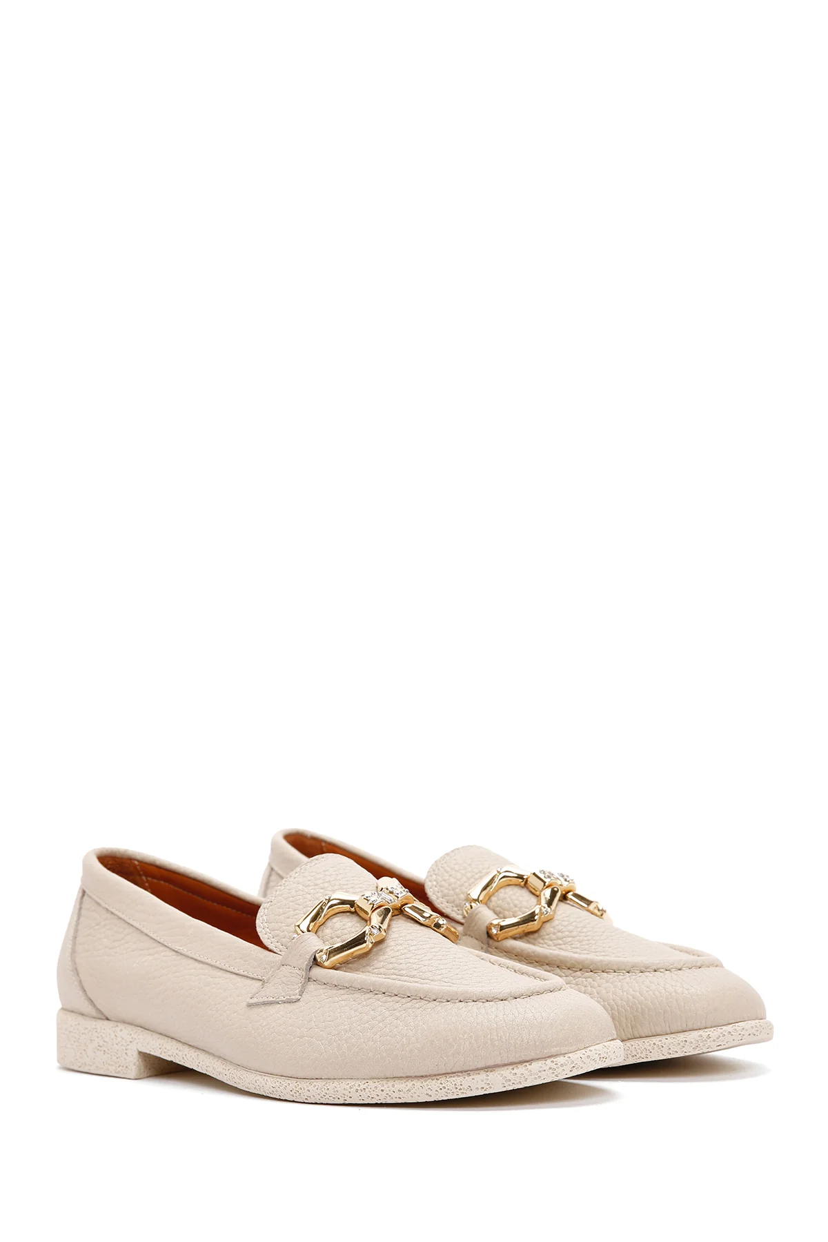 Kadın Krem Deri Maskülen Loafer - Image 3