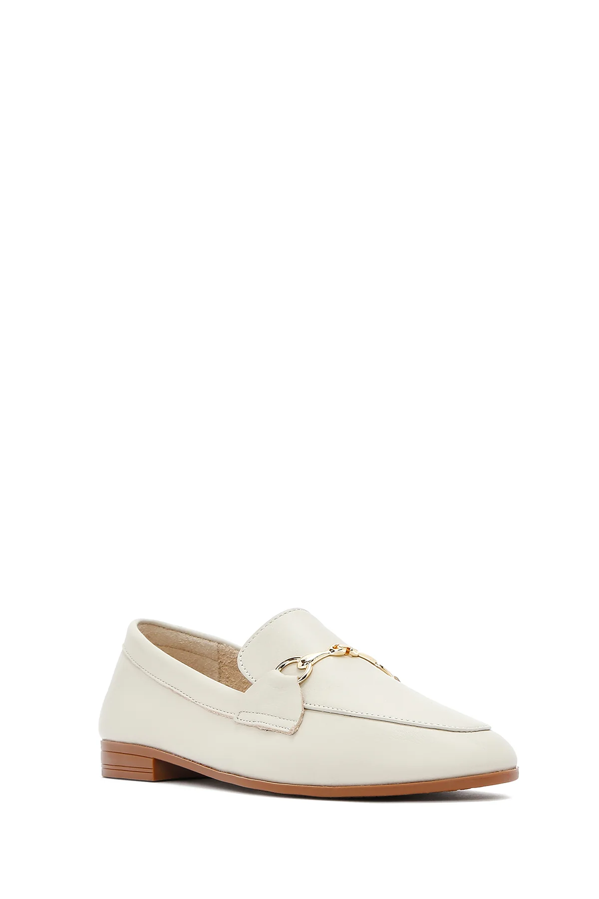 Kadın Krem Deri Maskülen Loafer - Image 6