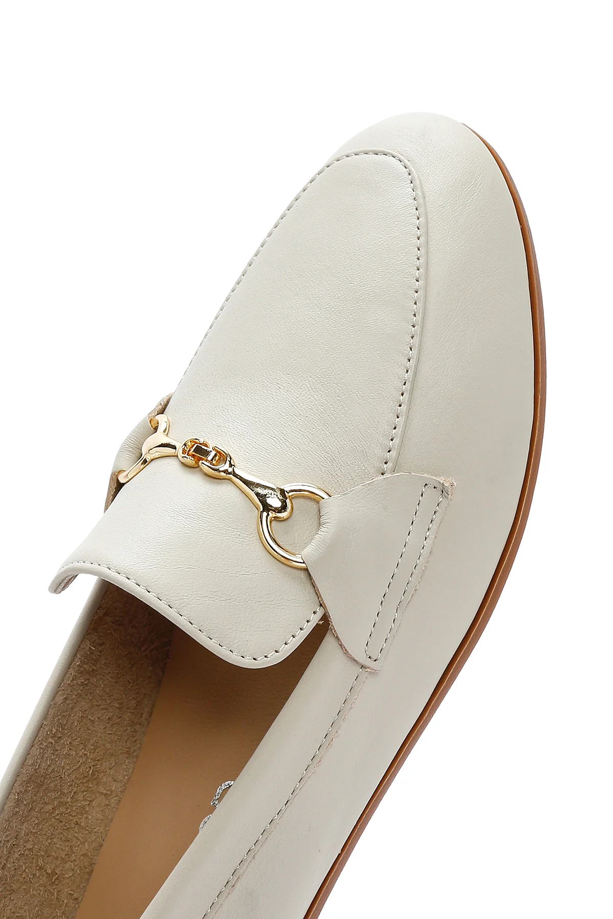 Kadın Krem Deri Maskülen Loafer - Image 8