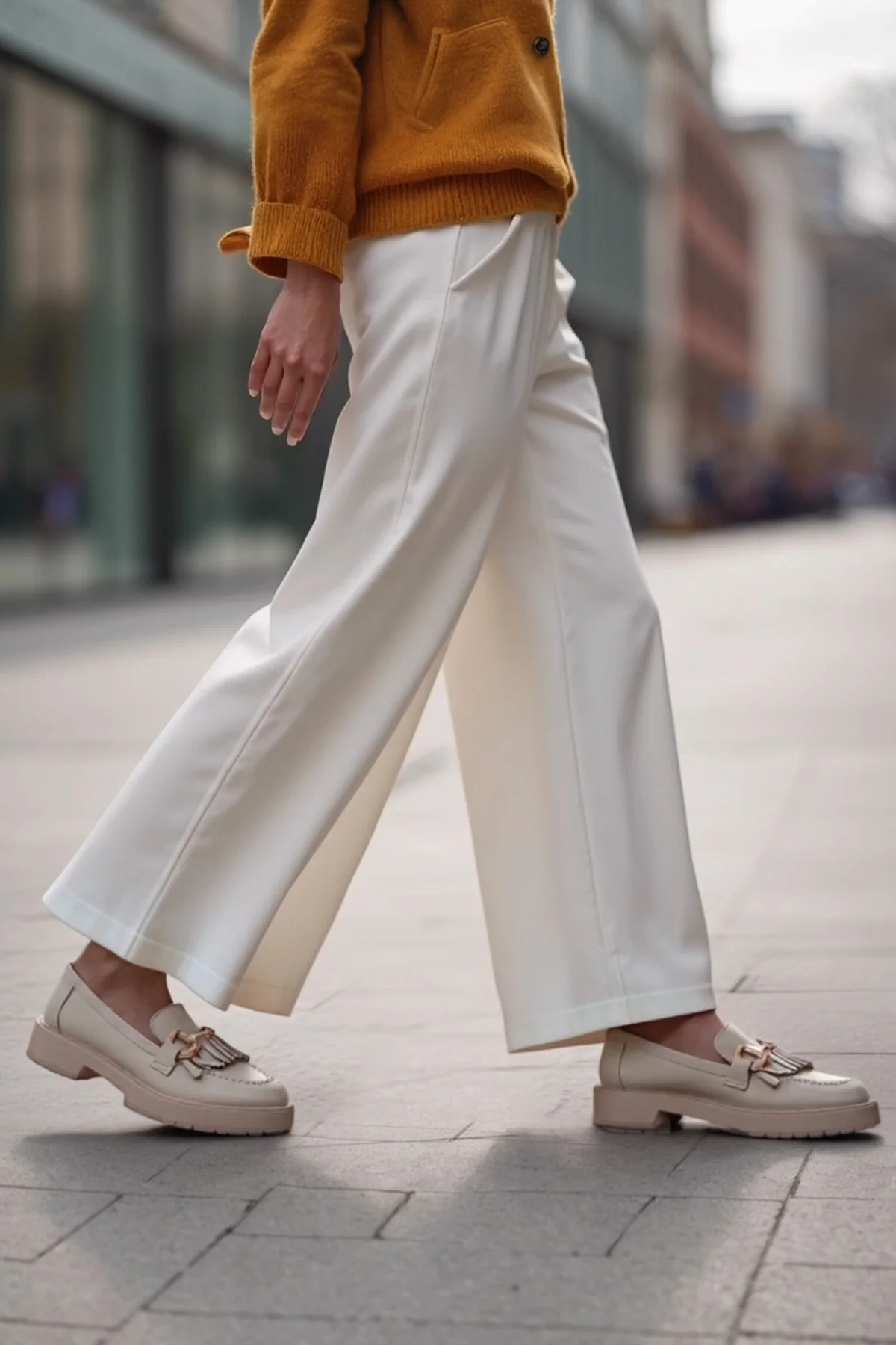 Kadın Krem Püsküllü Deri Casual Loafer - Image 2
