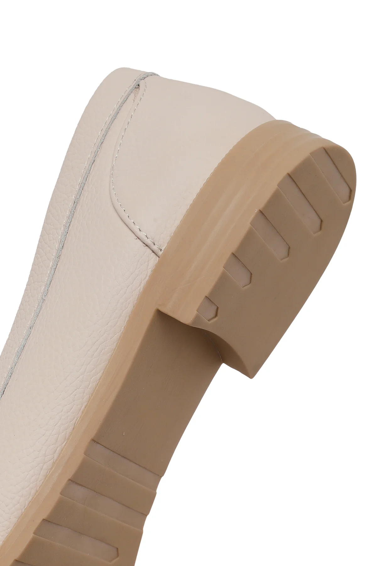 Kadın Krem Tokalı Maskülen Deri Loafer - Image 8