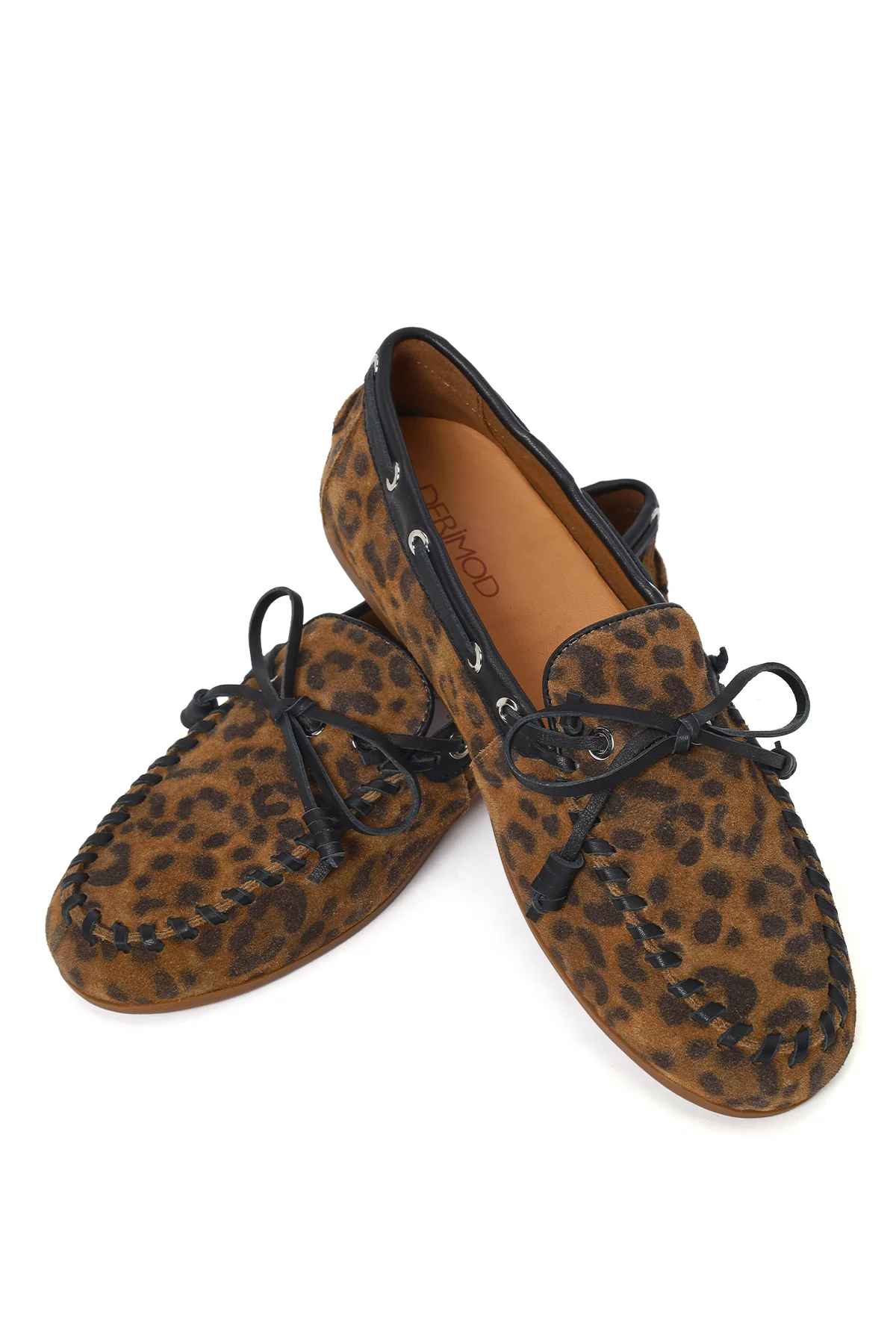 Kadın Leopar Desenli Süet Deri Loafer - Image 11