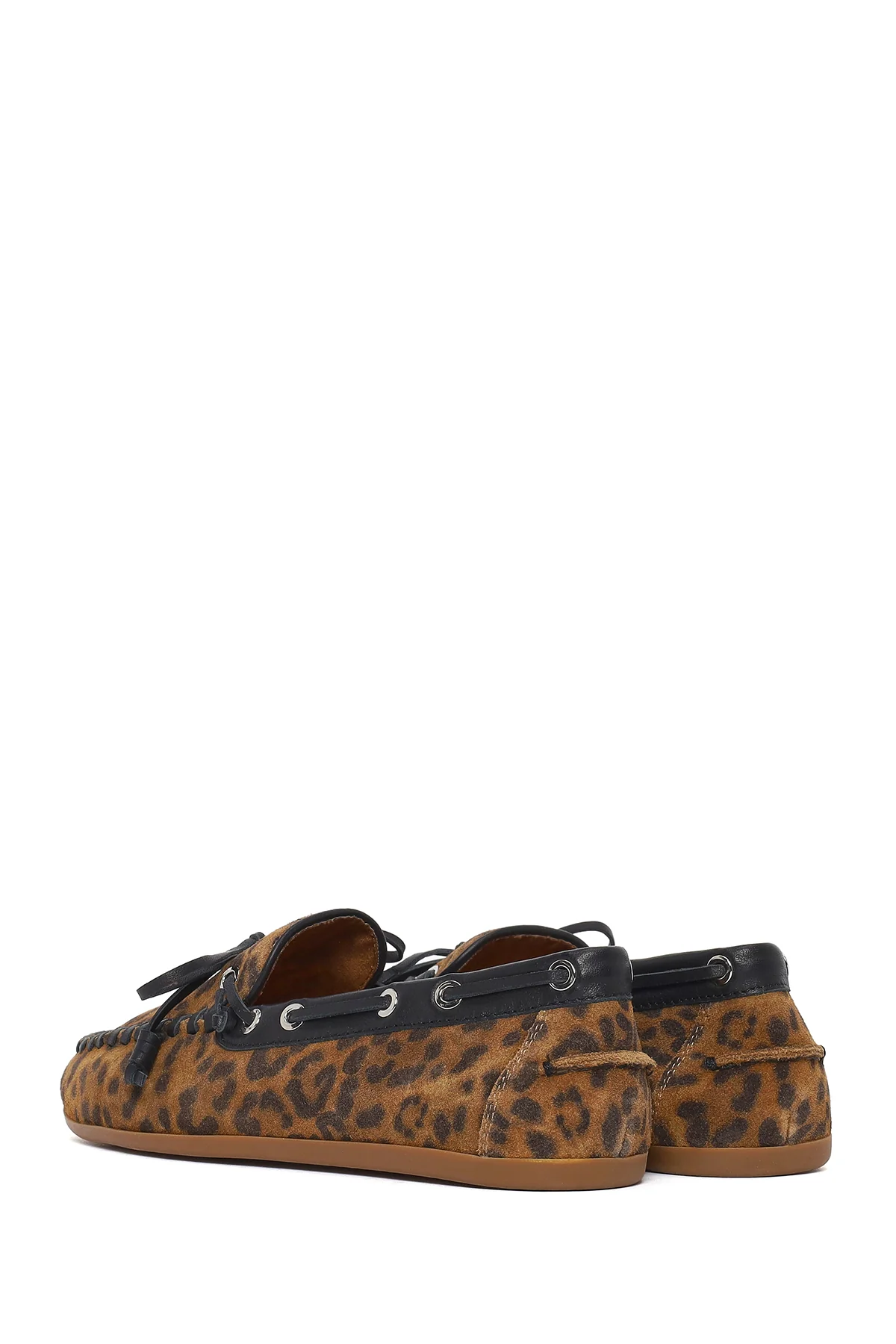 Kadın Leopar Desenli Süet Deri Loafer - Image 7