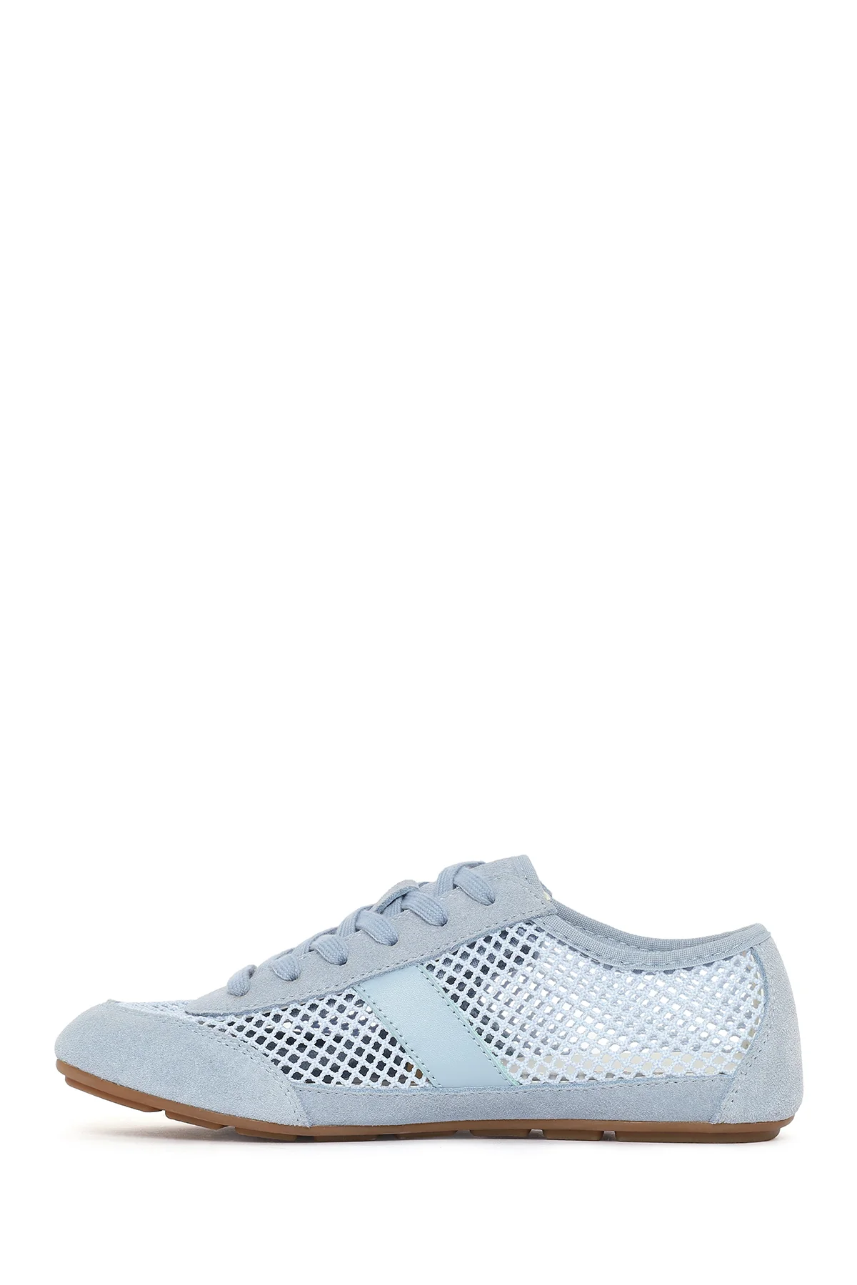 Kadın Mavi Bağcıklı Fileli Deri Sneaker - Image 4