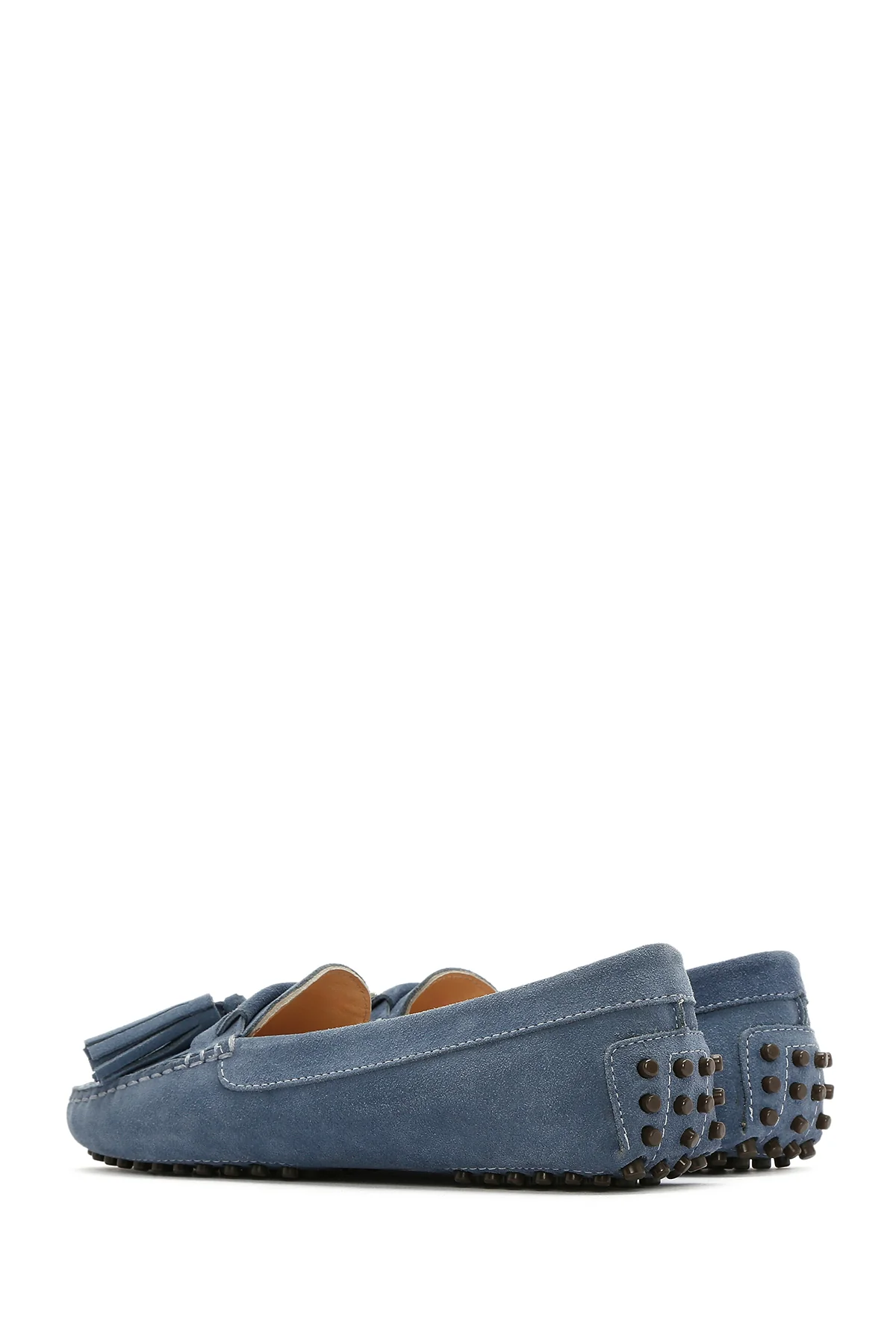 Kadın Mavi Püsküllü Süet Deri Loafer - Image 6