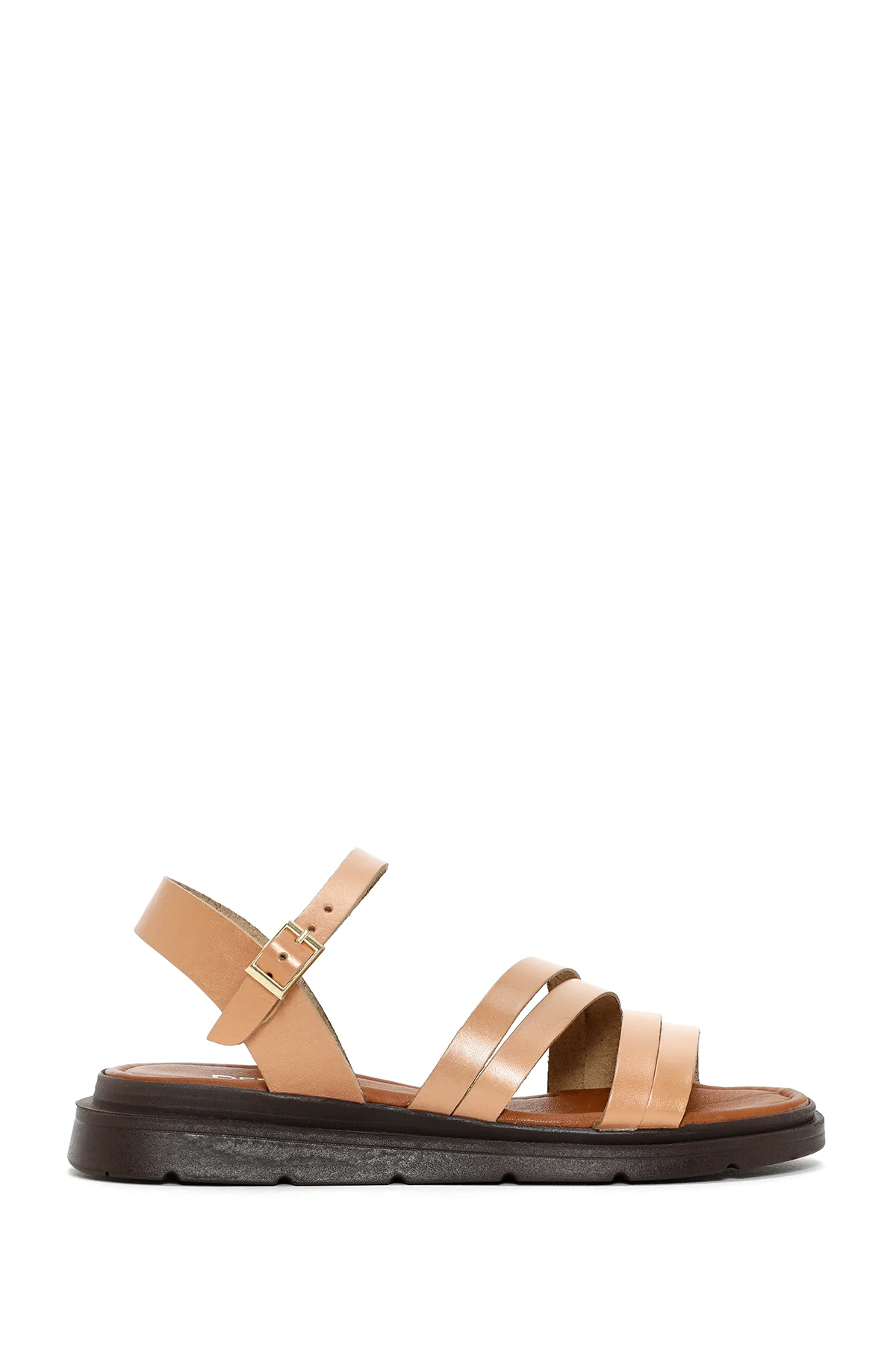 Kadın Pudra Bilekten Bantlı Deri Sandalet